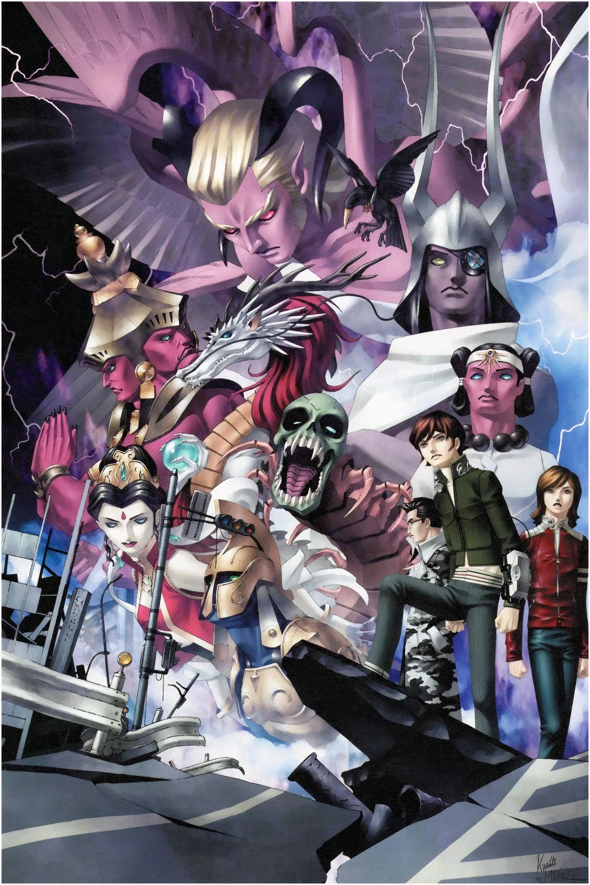 Giao diện menu trong Shin Megami Tensei phiên bản tiếng Anh cho GBA, hiển thị các tùy chọn và thông tin nhân vật được dịch đầy đủ.