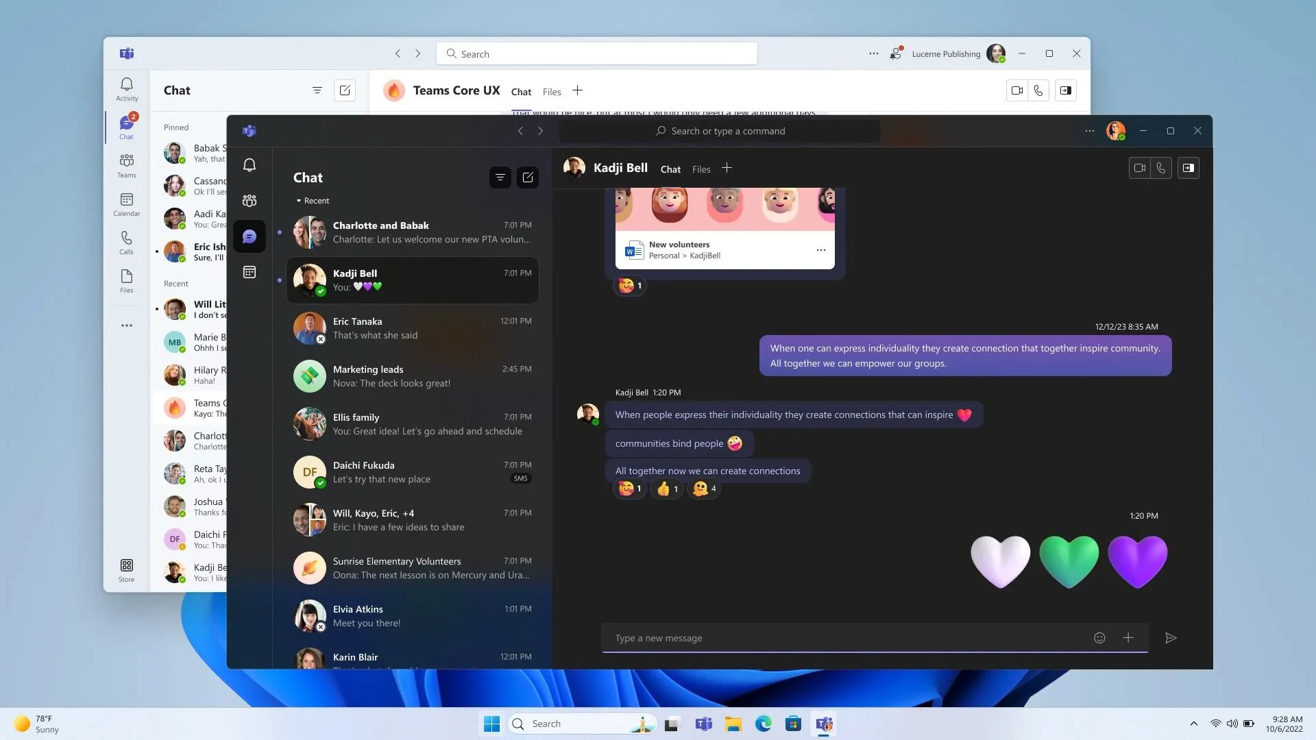 Giao diện Microsoft Teams trên Windows 11 với nhiều tài khoản đang mở, thể hiện khả năng cộng tác linh hoạt trên các tệp Excel.