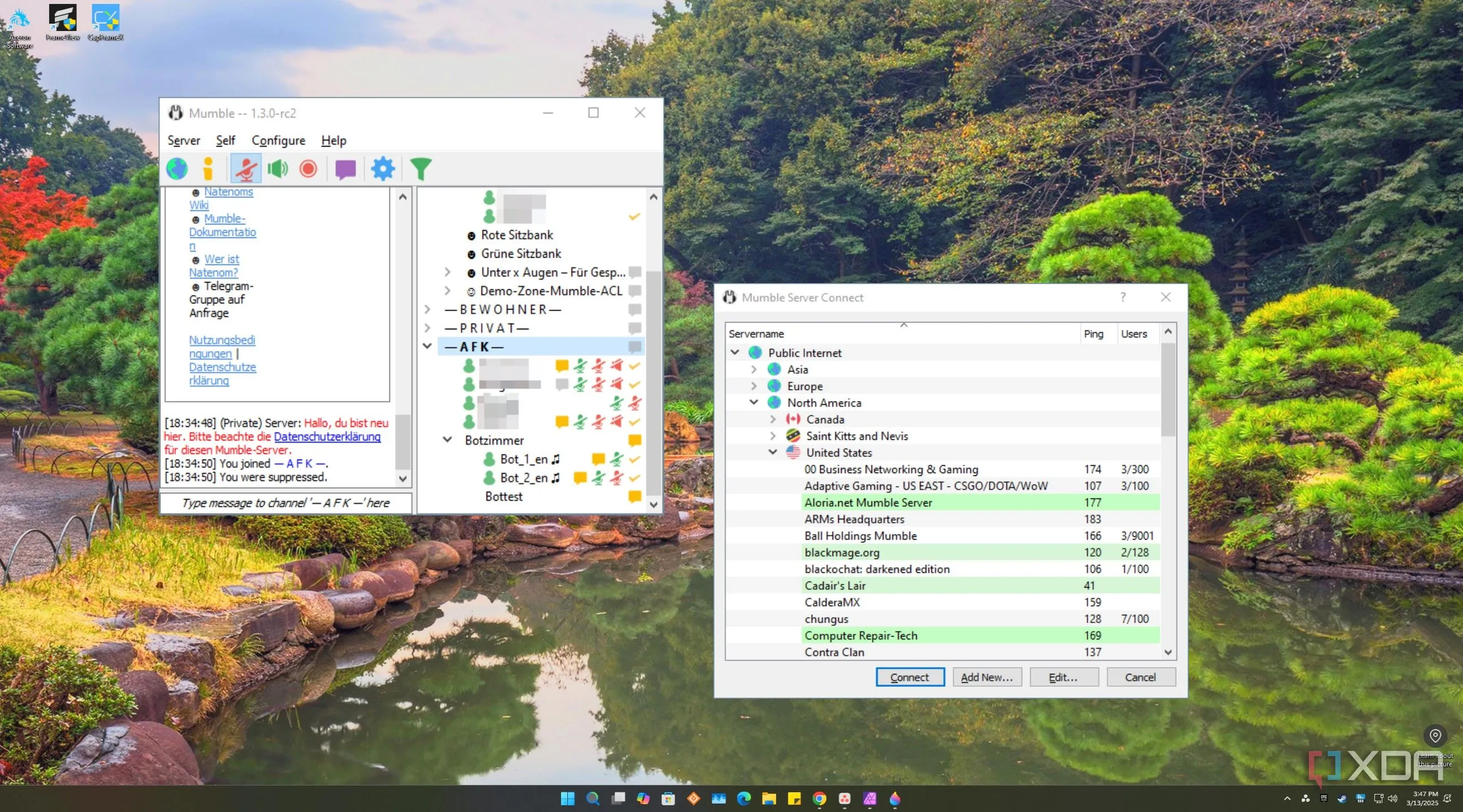 Giao diện Mumble trên máy tính để bàn Windows