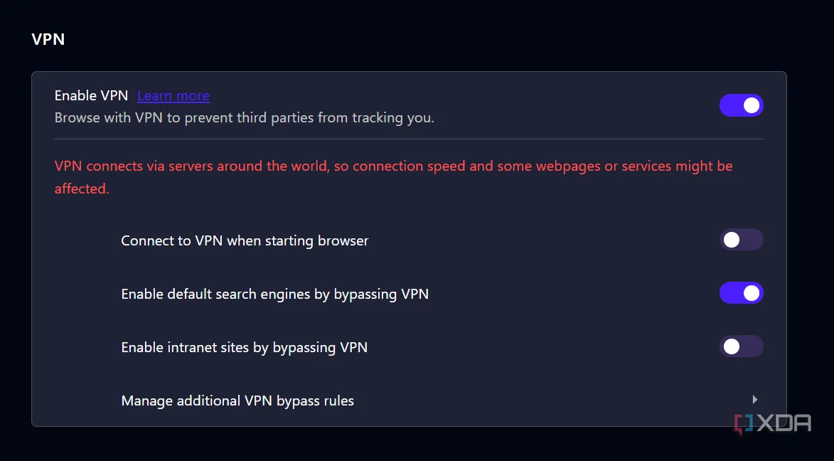 Giao diện Opera hiển thị cách bật VPN miễn phí