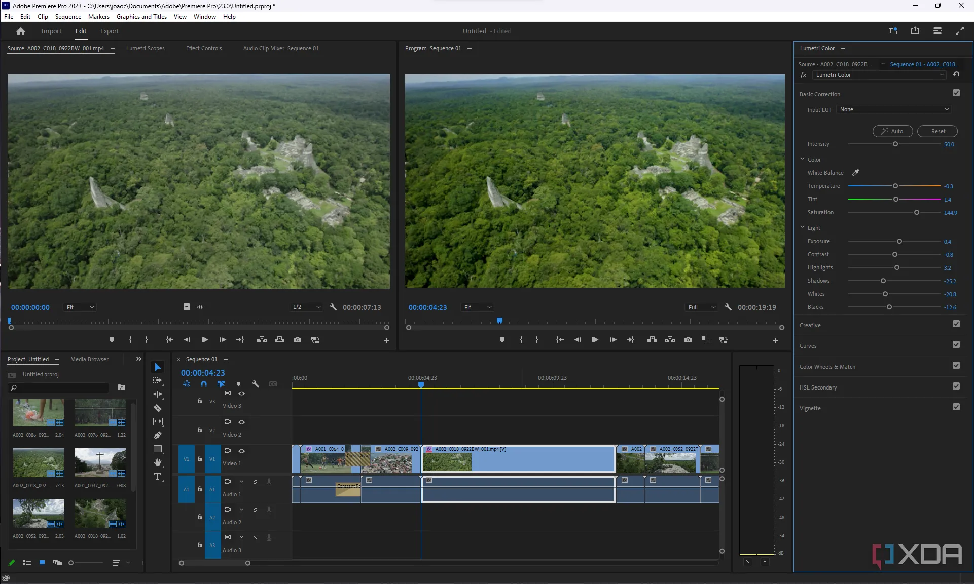 Giao diện phần mềm chỉnh sửa video Adobe Premiere Pro, thể hiện tác vụ đòi hỏi RAM tốc độ cao để xử lý mượt mà