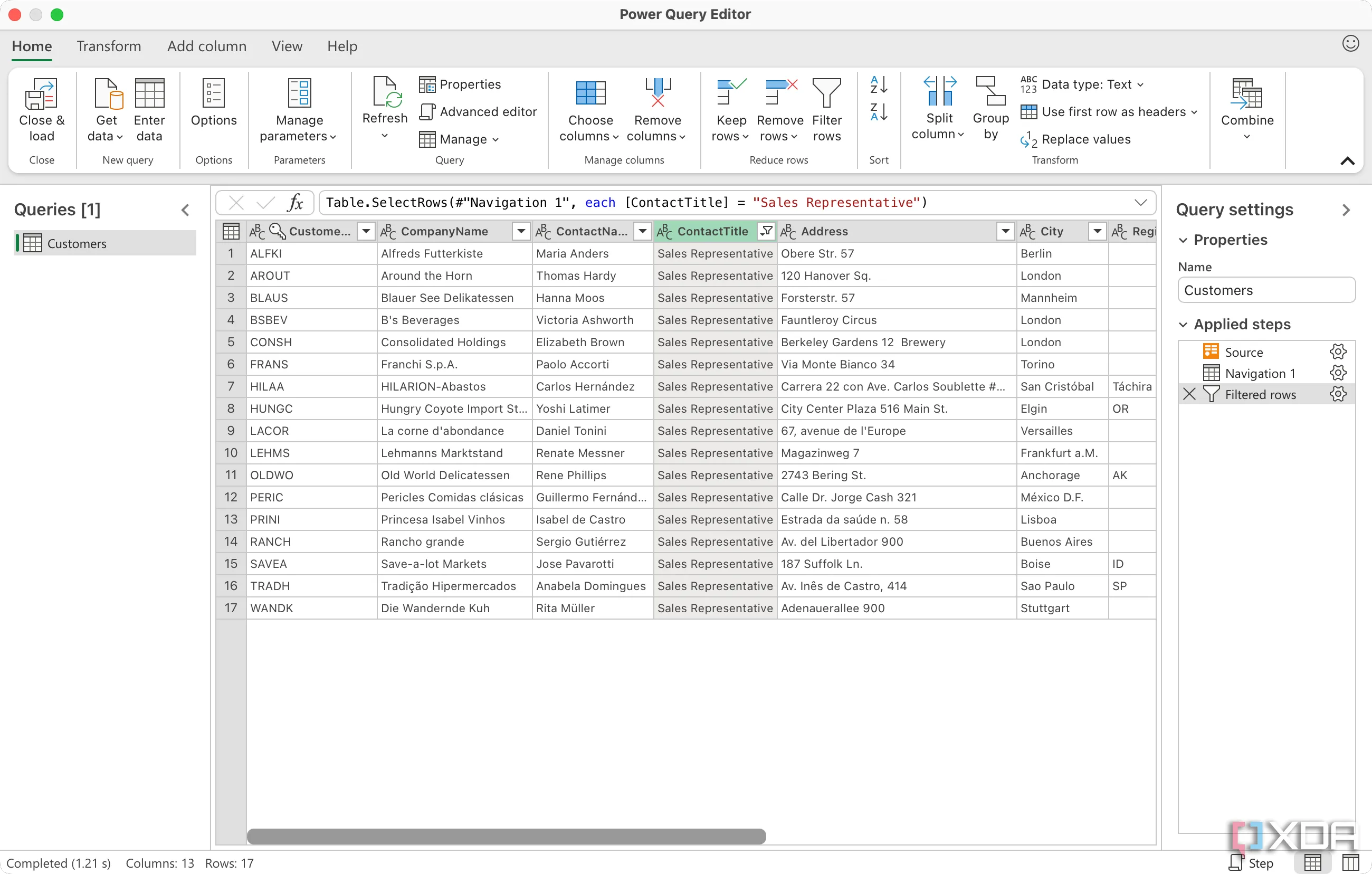 Giao diện Power Query Editor trong Excel hiển thị các bước biến đổi và làm sạch dữ liệu từ nhiều nguồn khác nhau