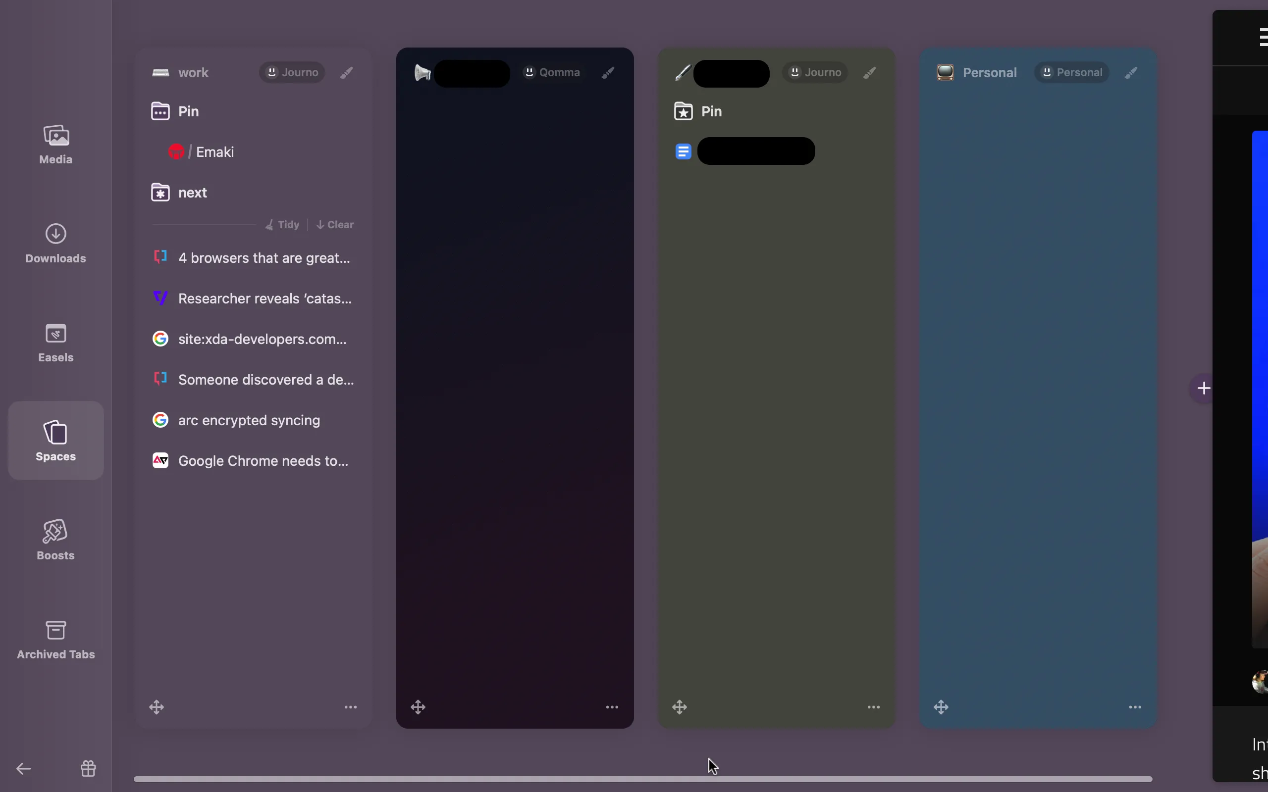 Giao diện quản lý hồ sơ (Profiles) và không gian làm việc (Spaces) chi tiết trên Arc Browser for Mac