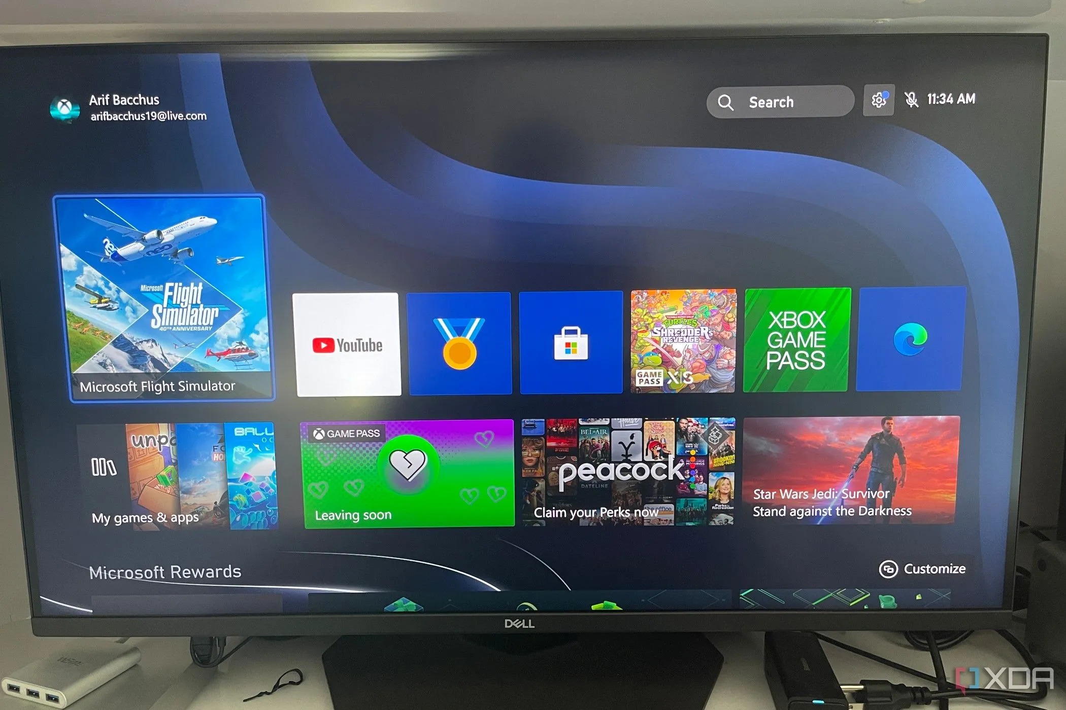 Giao diện quảng cáo game và dịch vụ Xbox Game Pass trên máy console Xbox