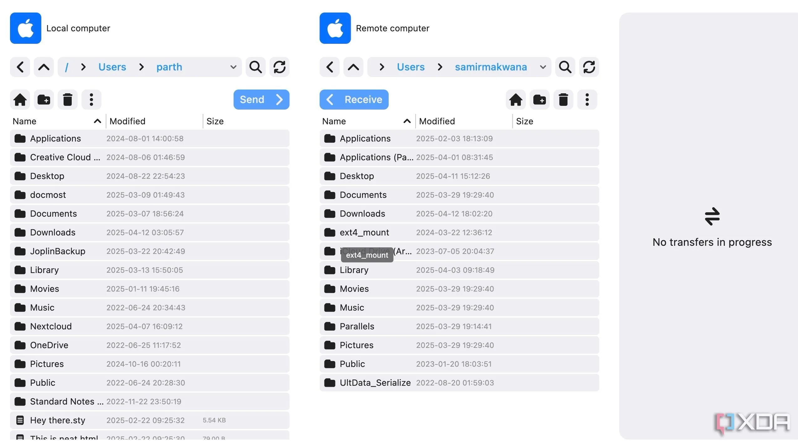 Giao diện RustDesk minh họa quá trình truyền tập tin giữa hai máy tính, cho thấy tính năng quản lý file mượt mà và dễ sử dụng