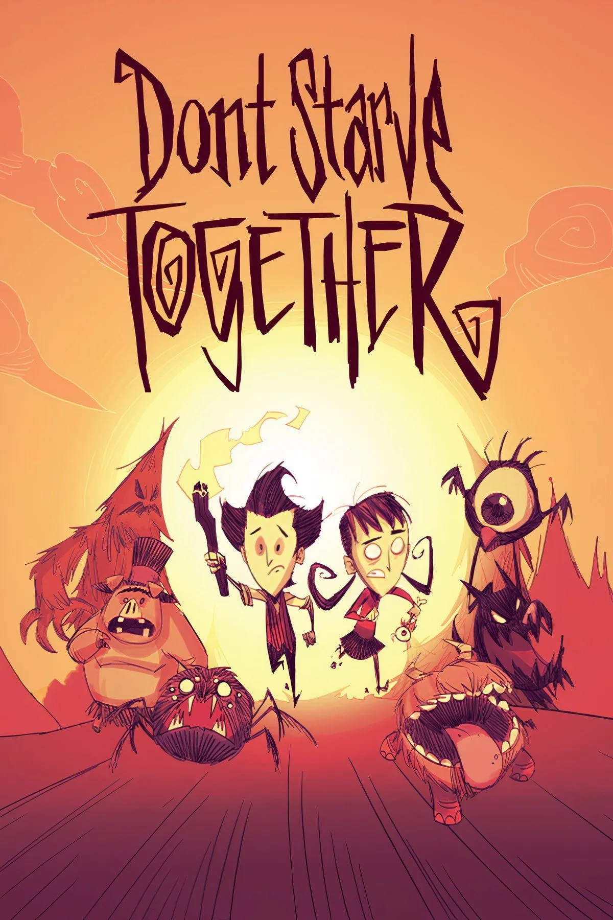 Giao diện sinh tồn của Don't Starve Together với phong cách nghệ thuật độc đáo, người chơi đối mặt với các hiểm nguy.