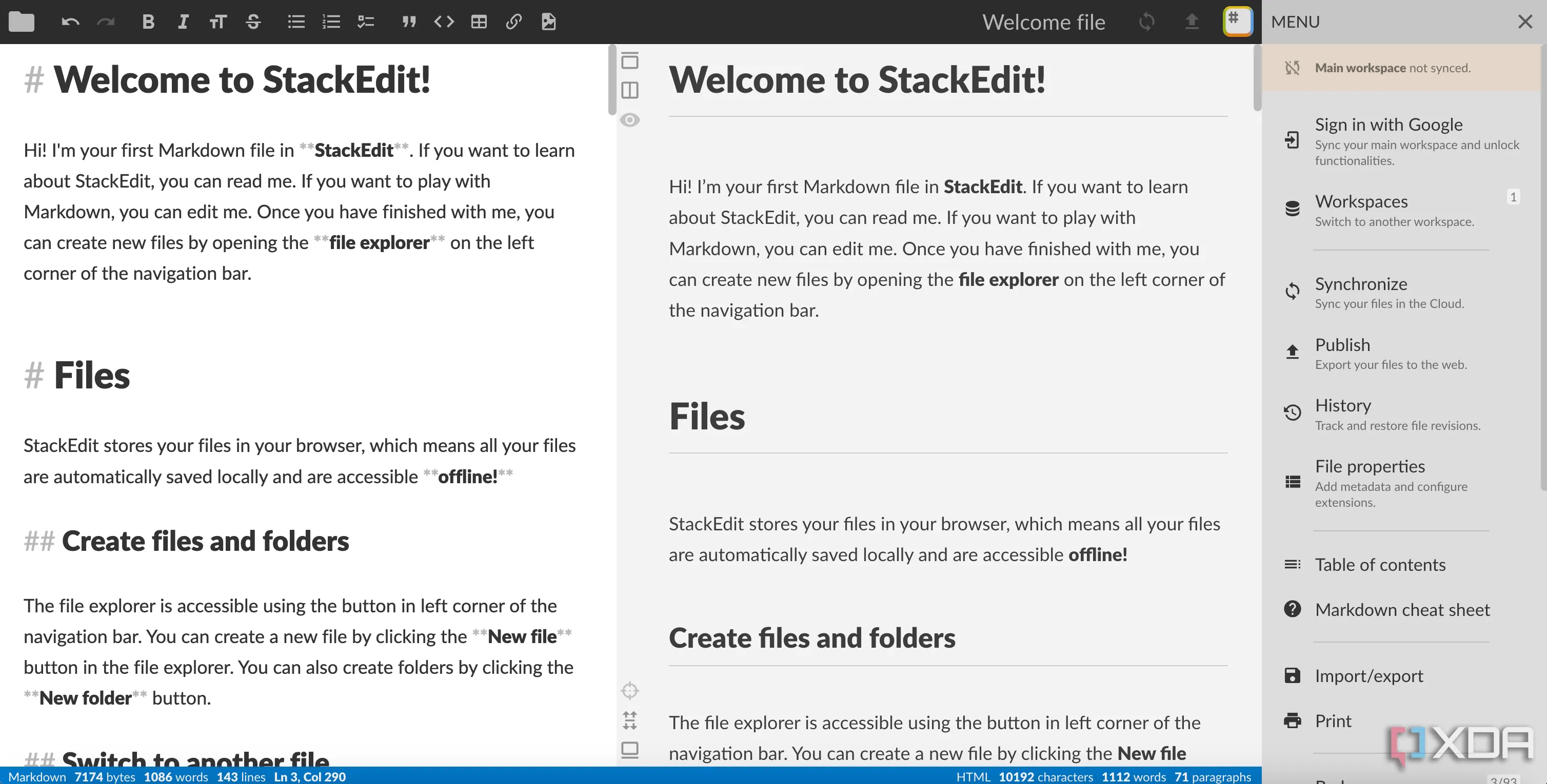 Giao diện StackEdit, trình soạn thảo Markdown online tiện lợi với chế độ xem trước trực tiếp