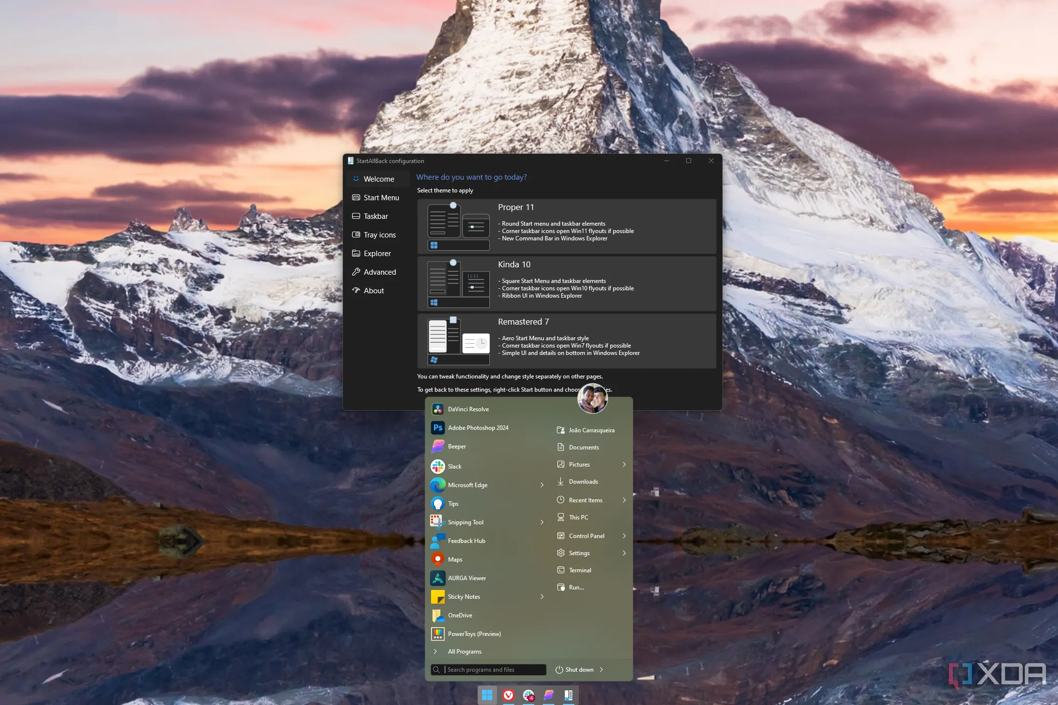 Giao diện Start Menu của StartAllBack trên Windows 11