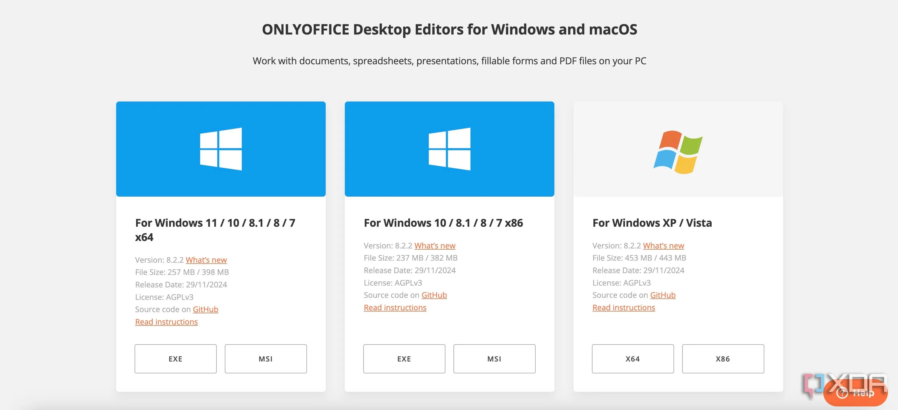 Giao diện tải xuống OnlyOffice phiên bản offline, minh họa khả năng làm việc không cần internet