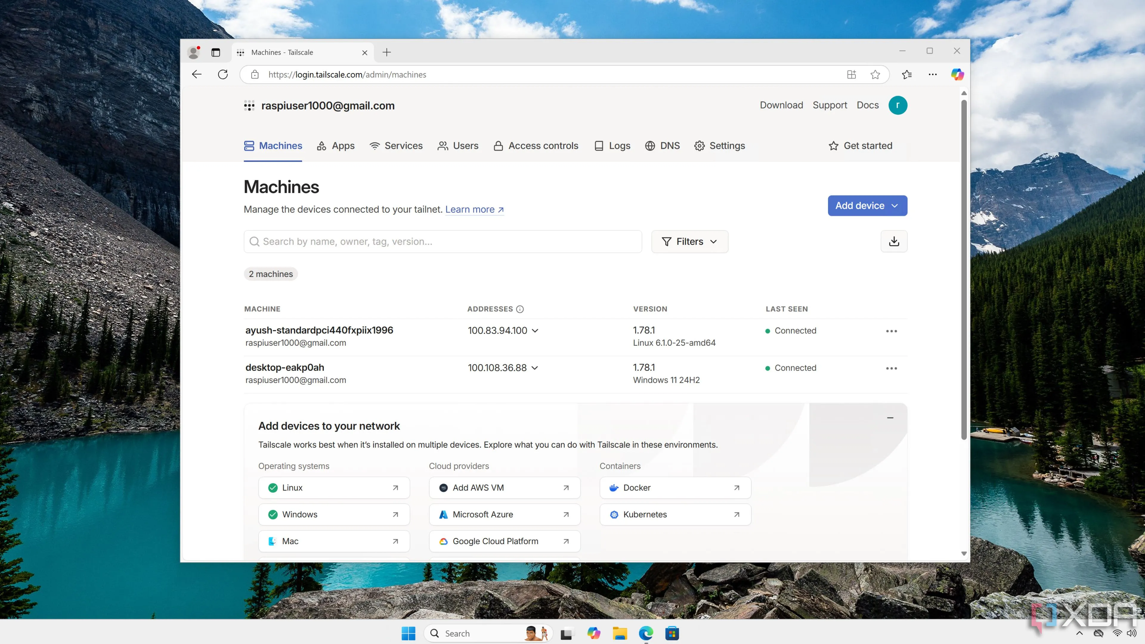 Giao diện Tailscale web UI, giải pháp VPN an toàn cho mạng gia đình và home lab