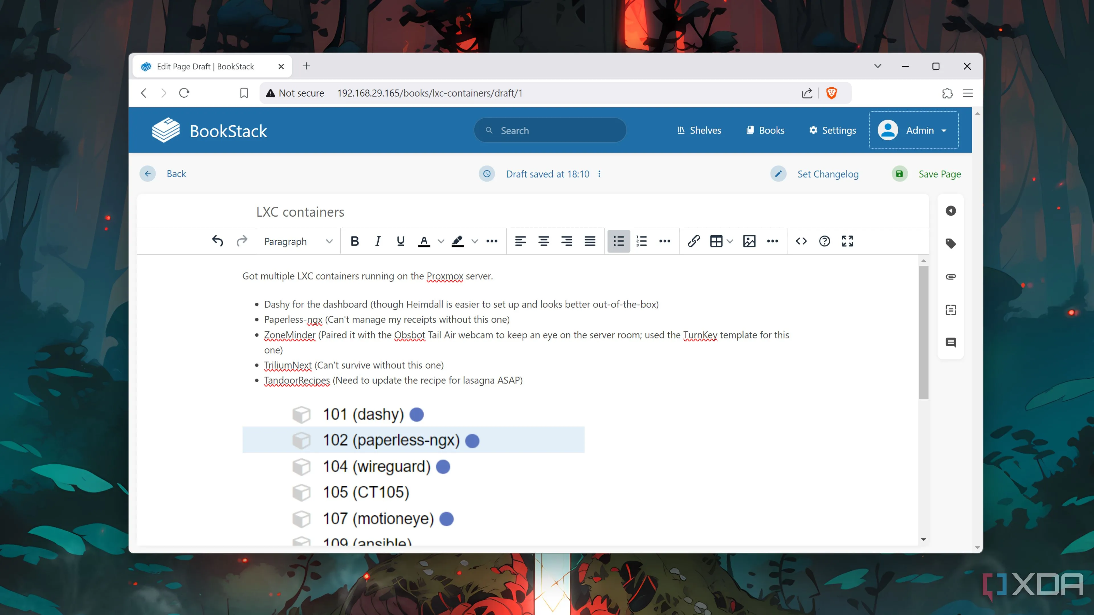 Giao diện tổng quan của BookStack server