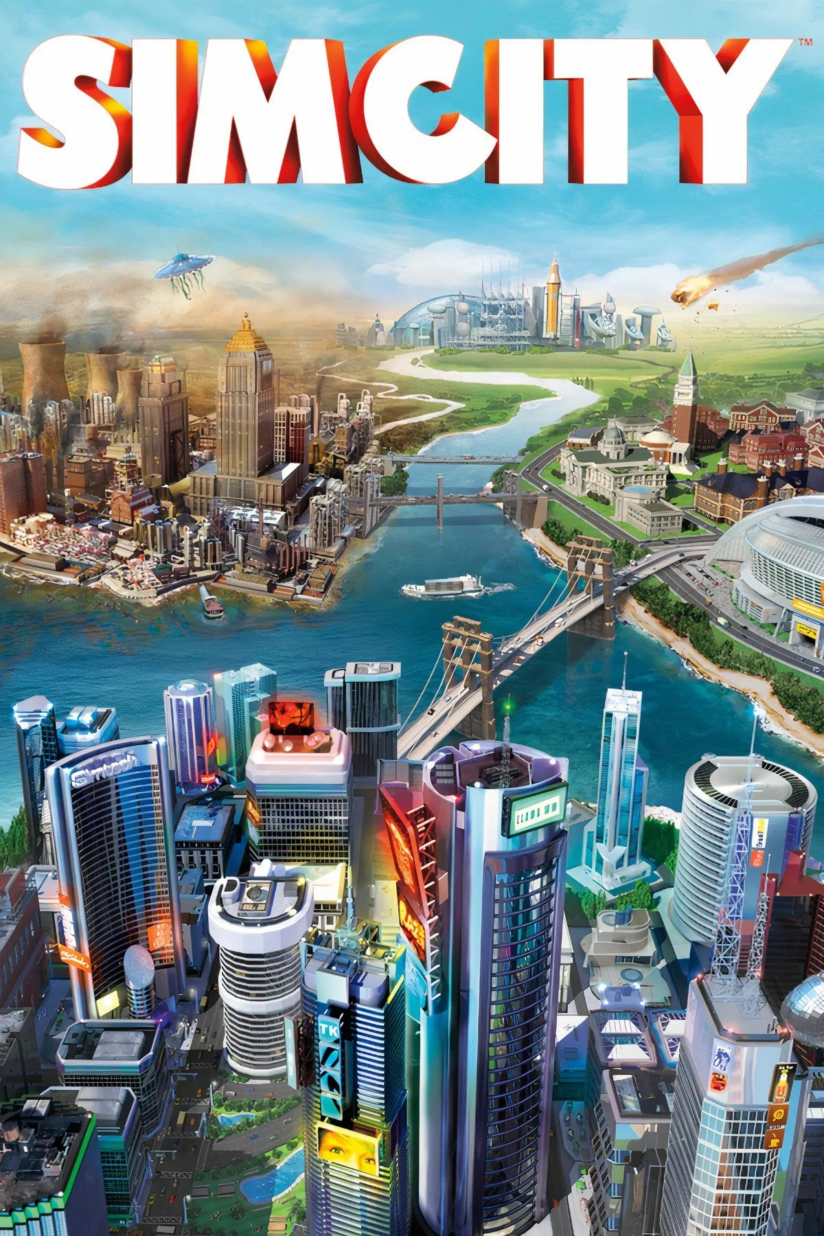 Giao diện tổng quan thành phố và các công trình trong SimCity SNES
