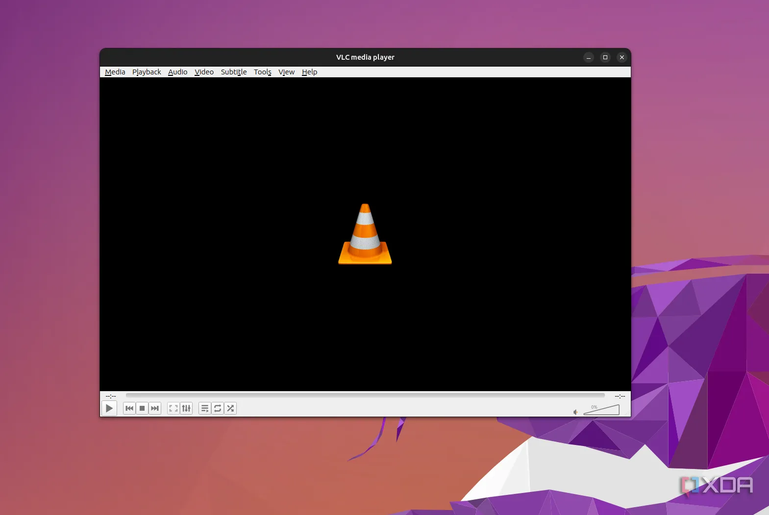 Giao diện trống của VLC Media Player trên Ubuntu, sẵn sàng ẩn nội dung.