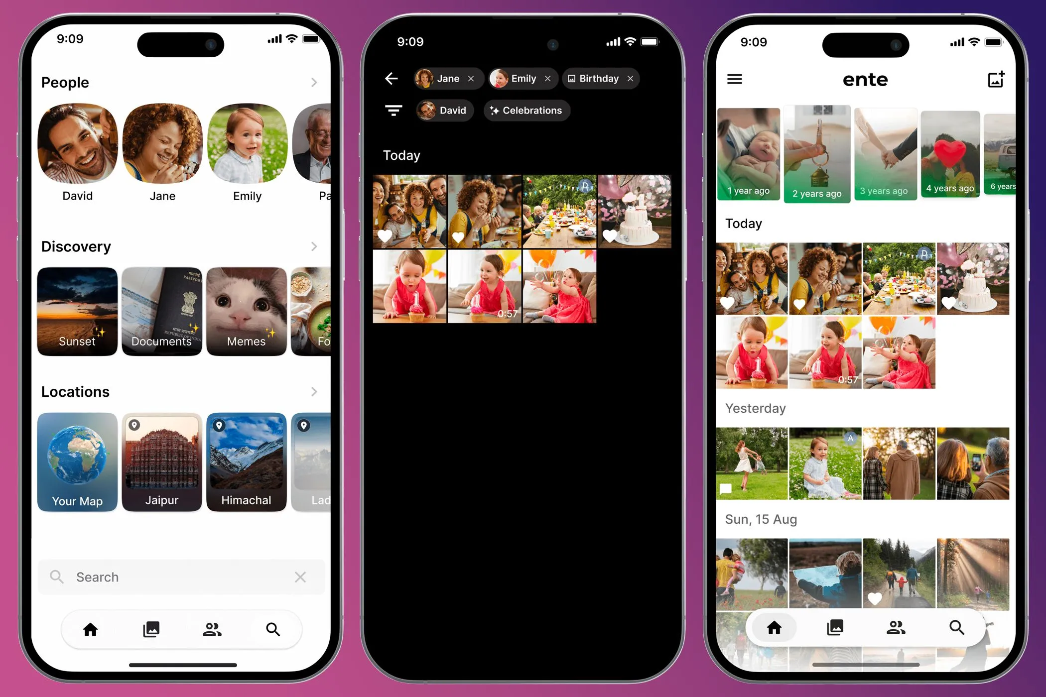 Giao diện ứng dụng Ente Photos trên điện thoại di động