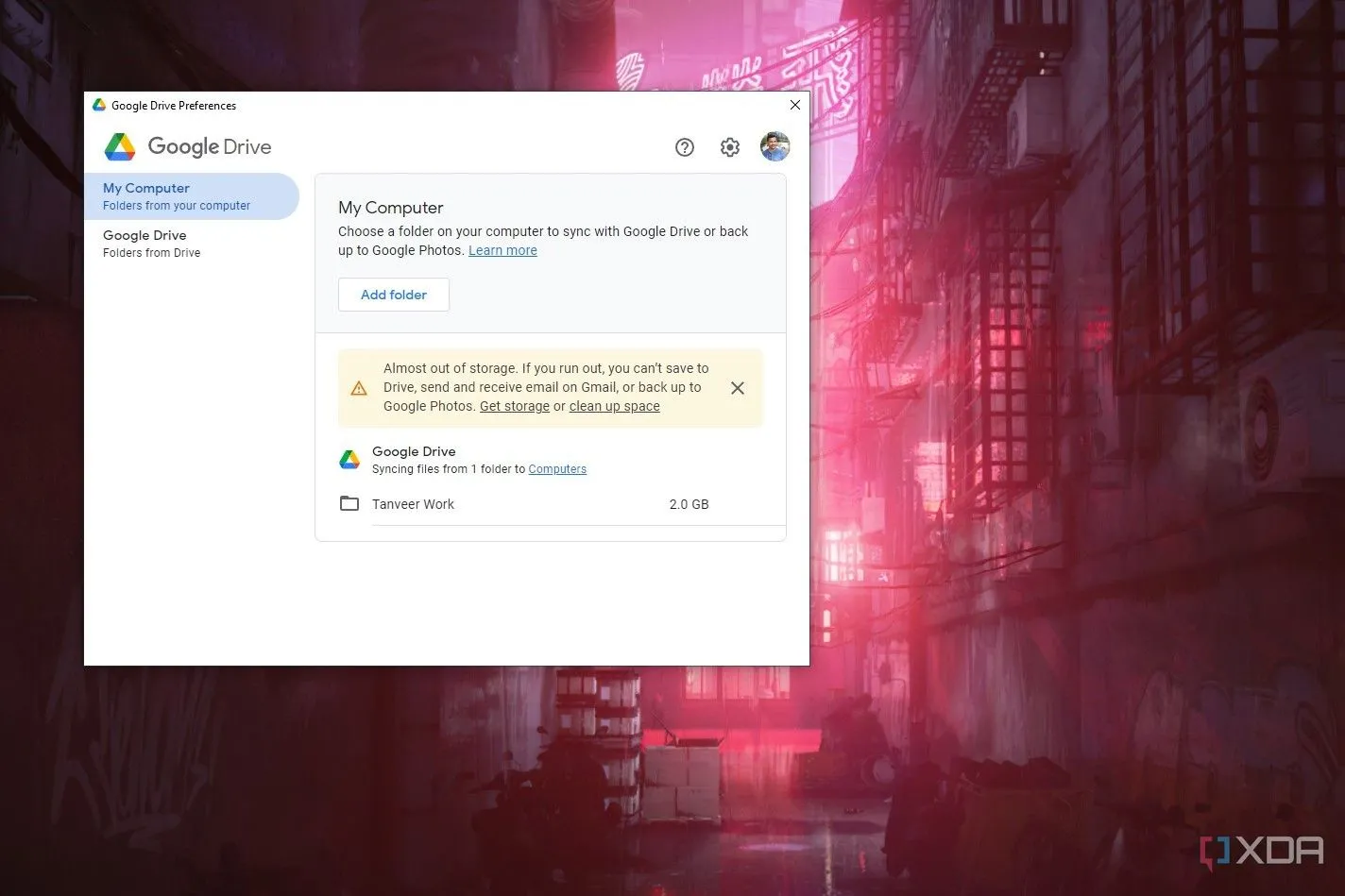 Giao diện ứng dụng Google Drive trên máy tính để bàn Windows, minh họa việc sao lưu dữ liệu