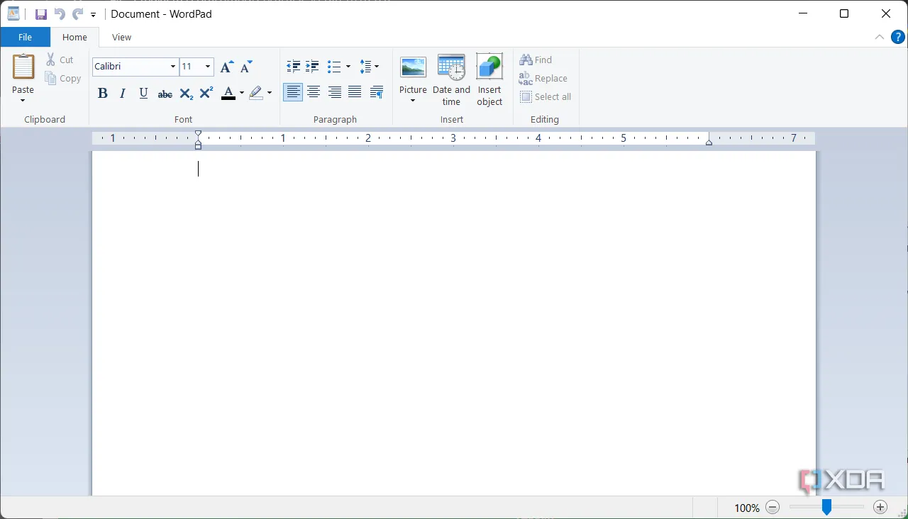 Giao diện ứng dụng Microsoft WordPad với các công cụ định dạng văn bản cơ bản.
