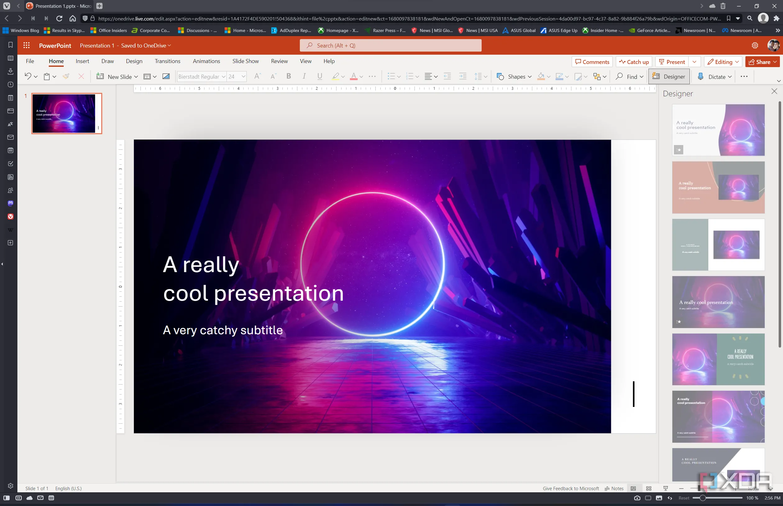 Giao diện ứng dụng PowerPoint trên nền web thể hiện chất lượng chưa bằng ứng dụng desktop