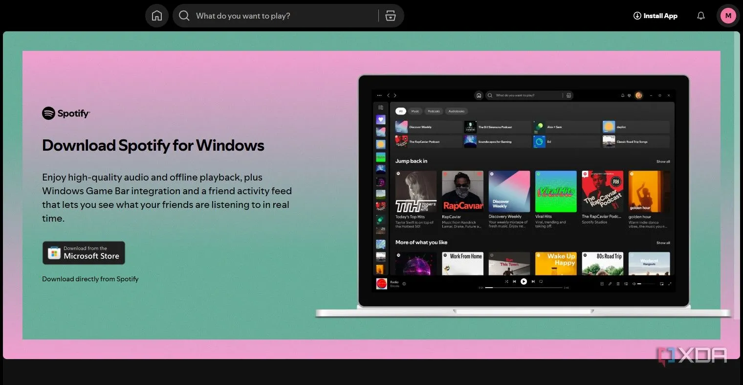 Giao diện ứng dụng Spotify trên Windows, minh họa các tính năng độc quyền
