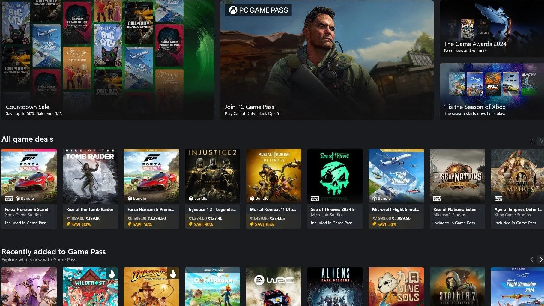 Giao diện ứng dụng Xbox hiển thị thư viện game đa dạng