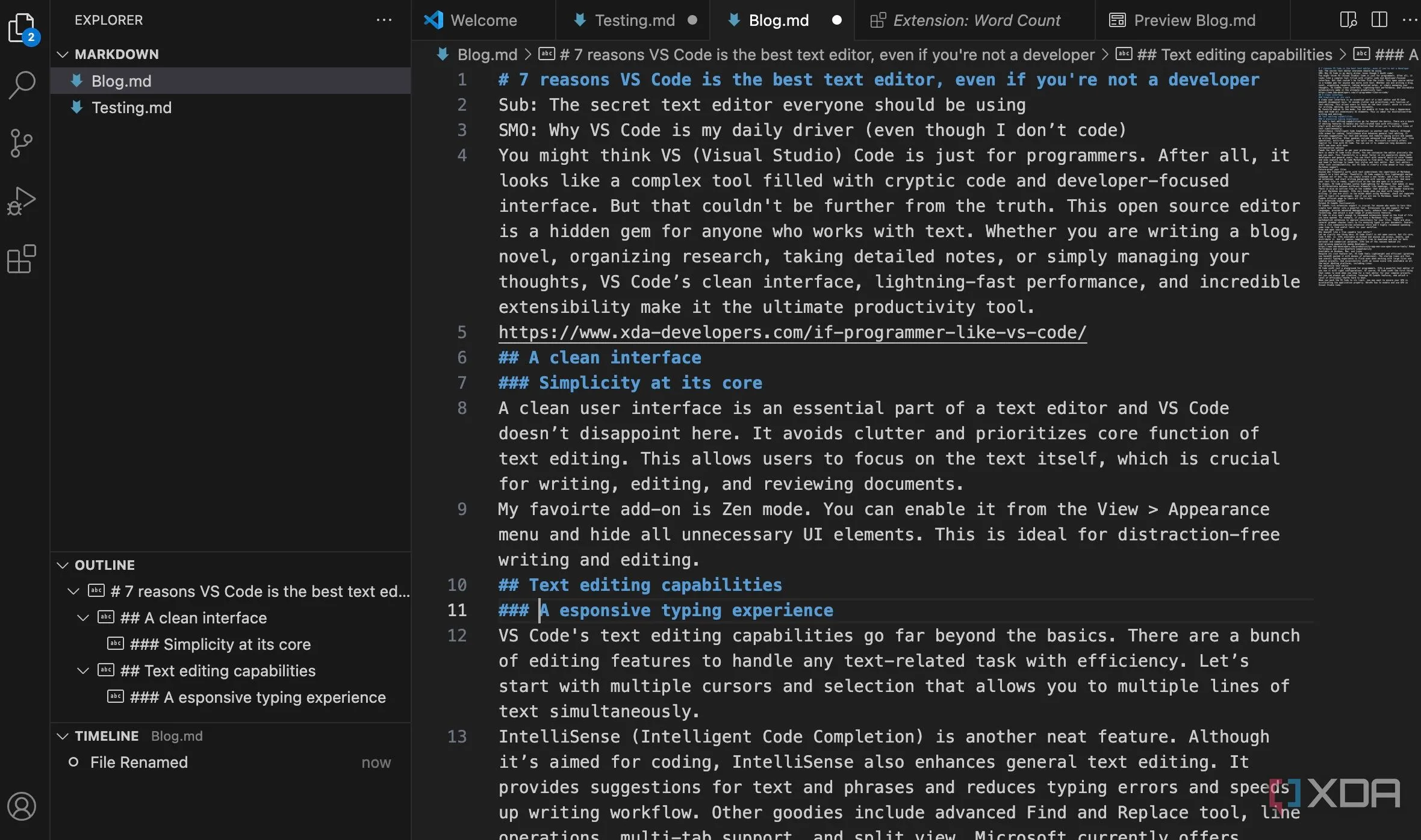 Giao diện Visual Studio Code tối giản, tập trung hoàn toàn vào nội dung soạn thảo