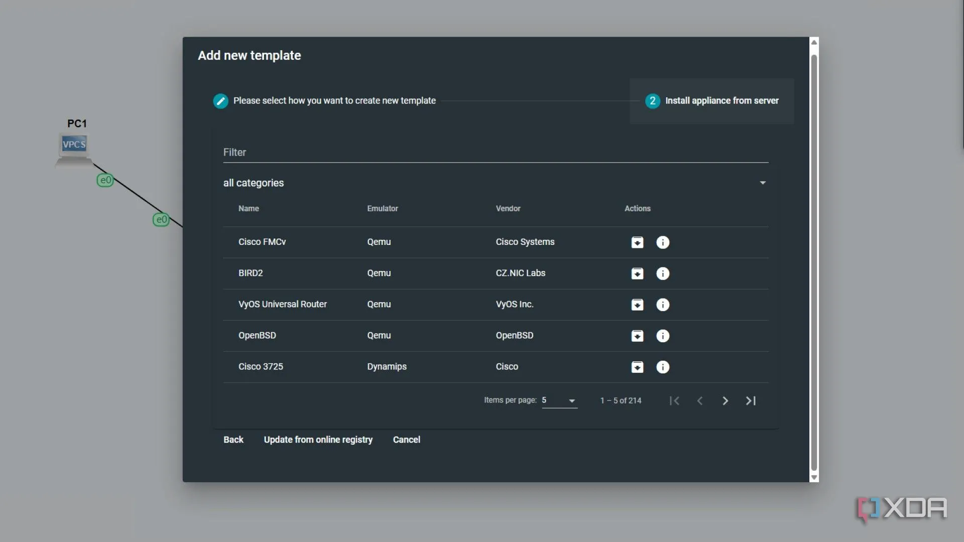 Giao diện web GNS3 thêm template