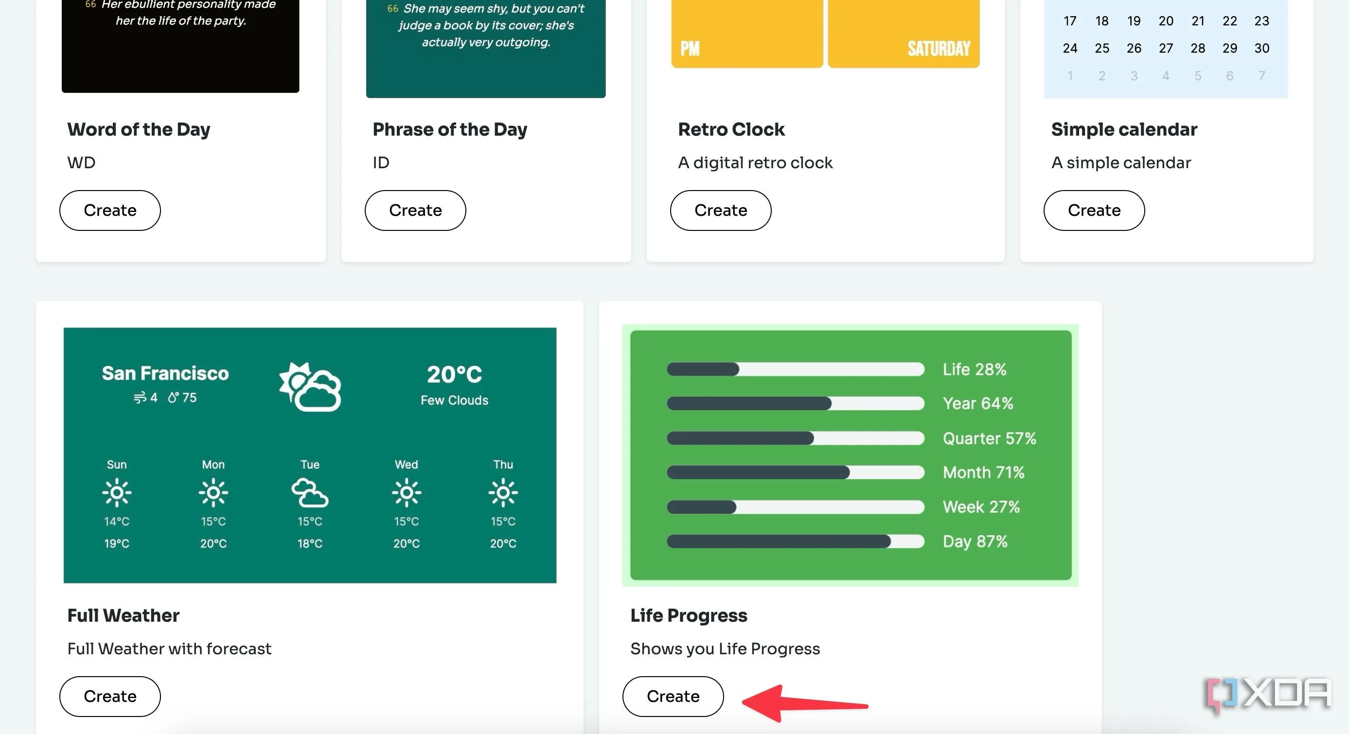 Giao diện Widgetbox để tạo widget Life Progress và tùy chỉnh
