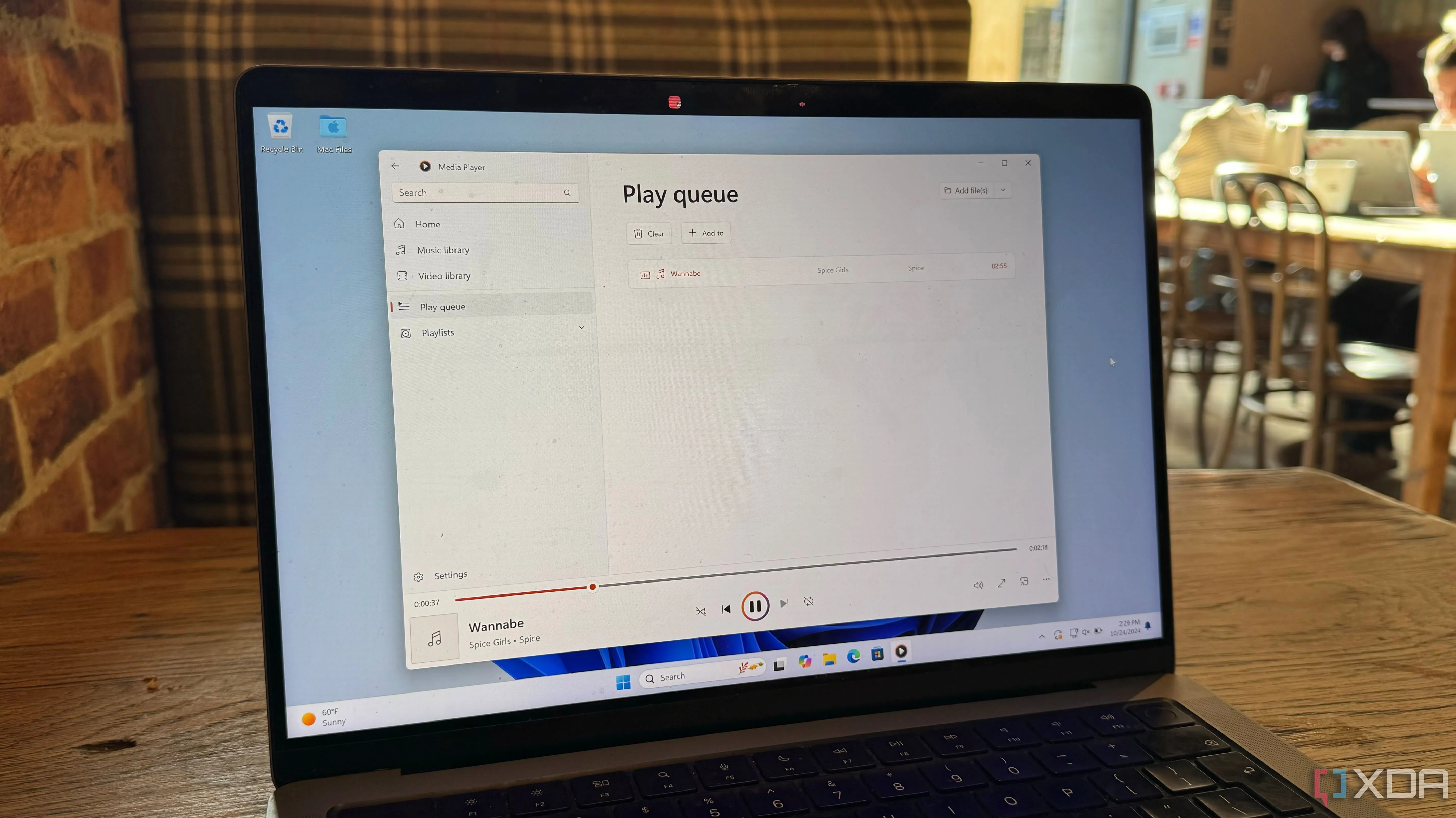 Giao diện Windows Media Player trên Windows 11, một ứng dụng phát nhạc phổ biến