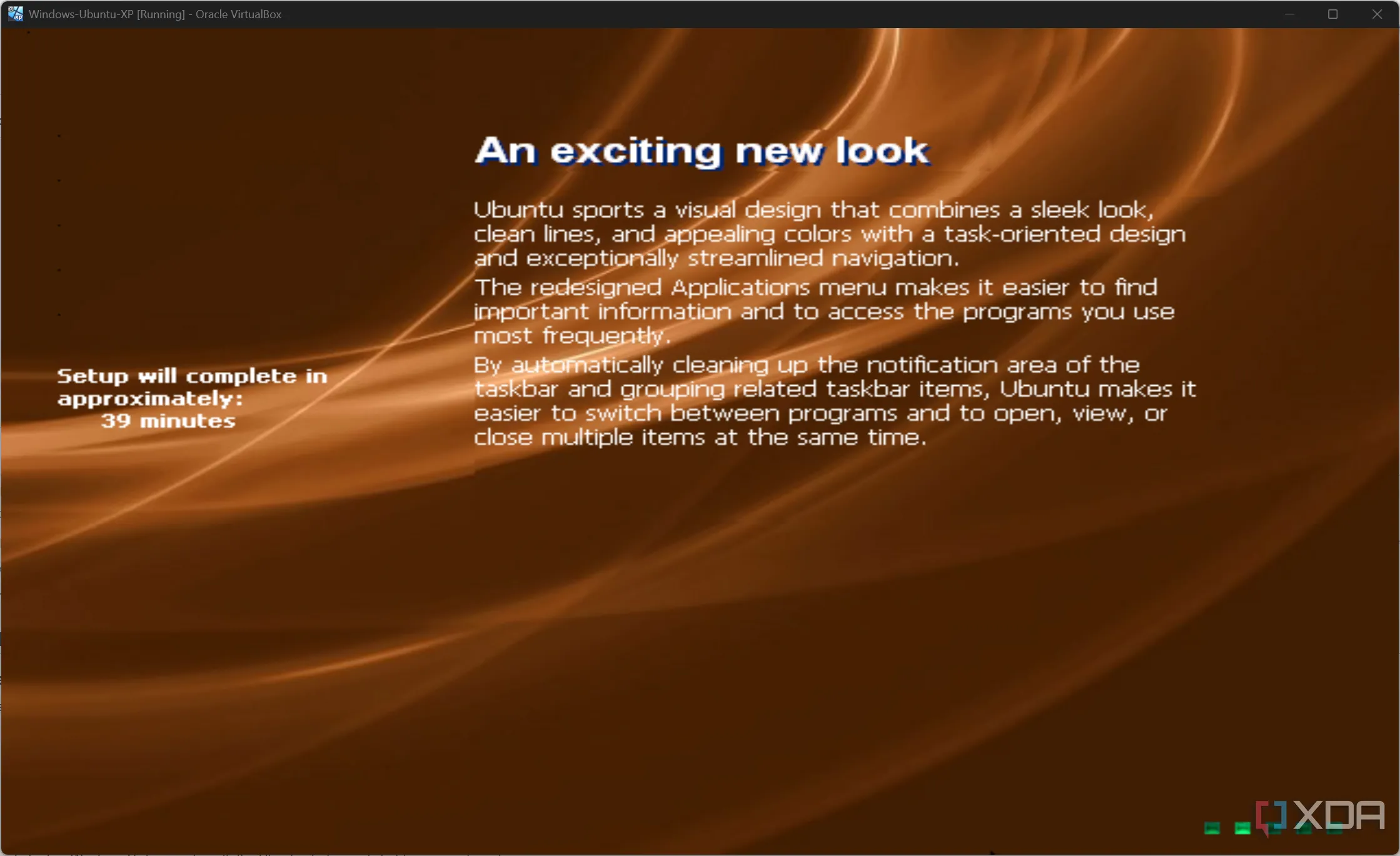Giao diện Windows XP Ubuntu hiển thị màn hình khởi động với logo Ubuntu và phong cách cũ