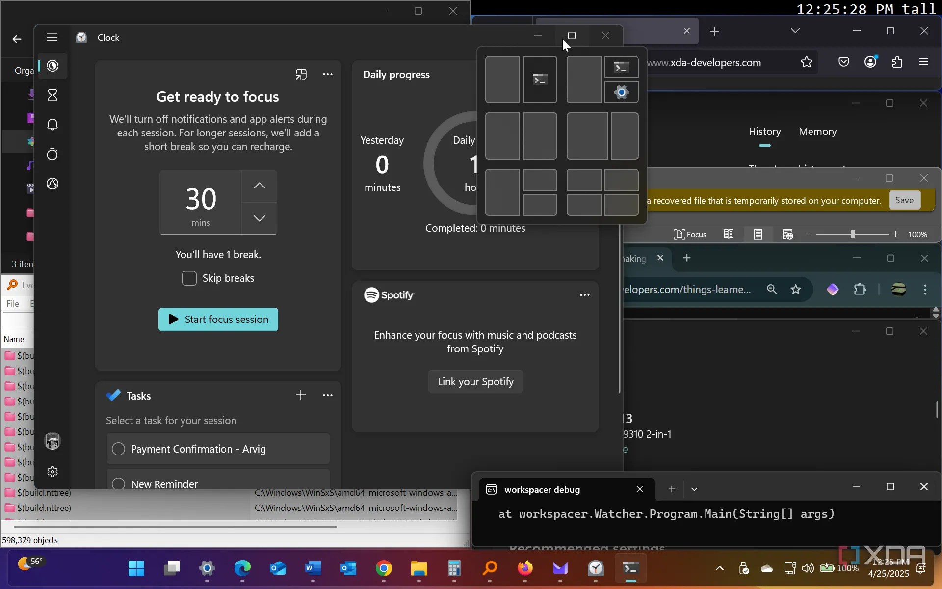 Giao diện Workspacer hoạt động trên Windows 11, minh họa sắp xếp cửa sổ tự động