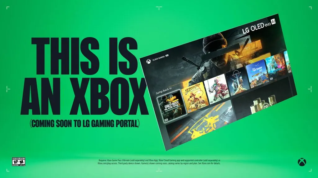 Giao diện Xbox Cloud Gaming trên màn hình LG Smart TV, hiển thị trải nghiệm chơi game mượt mà