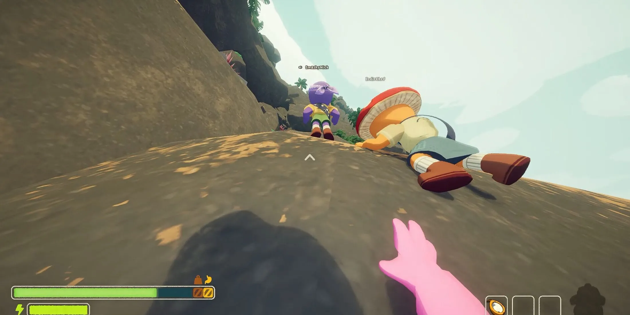 Góc nhìn thứ nhất khi leo núi trong game Peak, thể hiện độ khó của thử thách