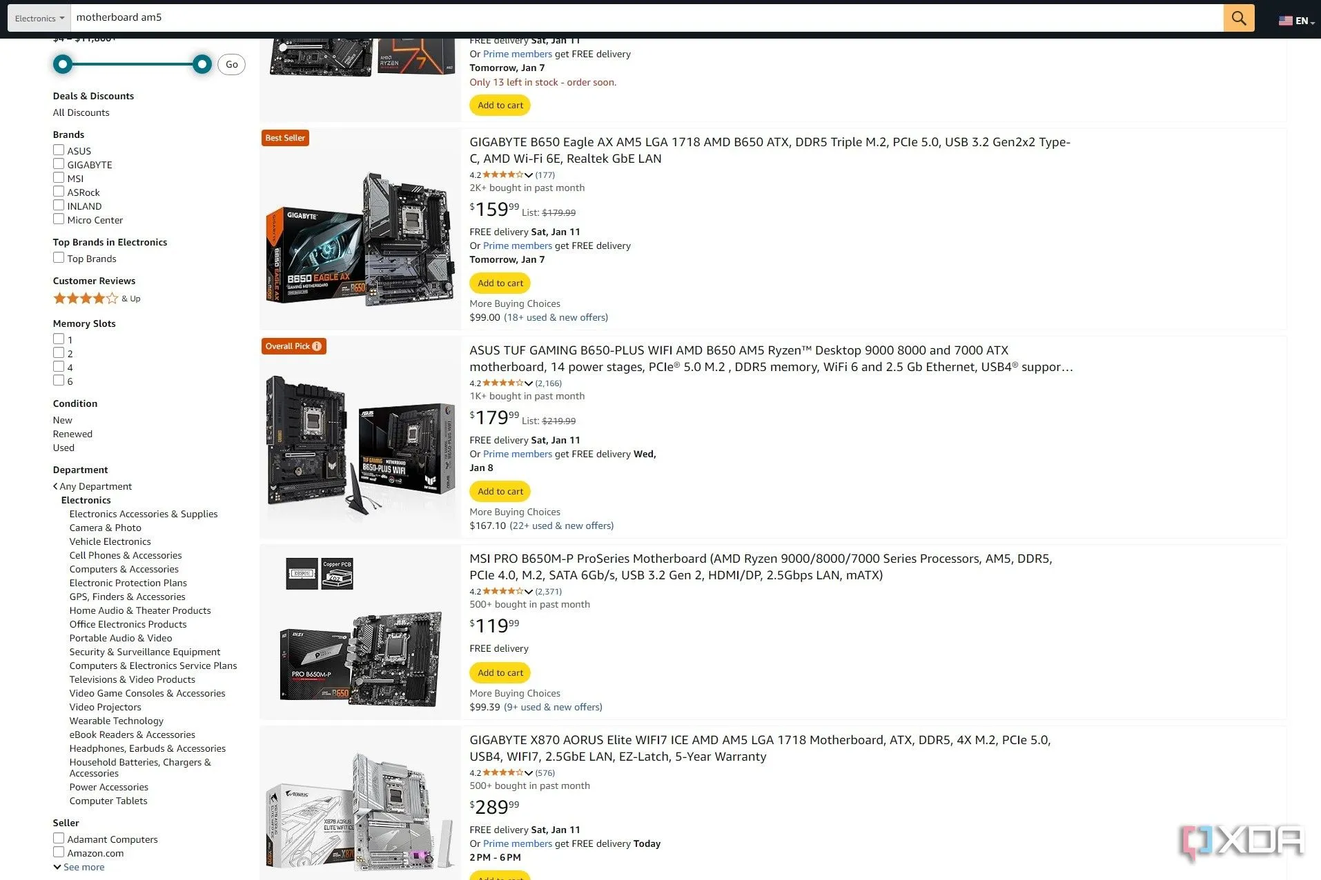 Gợi ý bo mạch chủ AM5 trên Amazon, cho thấy sự thay đổi của tùy chọn Overall Pick