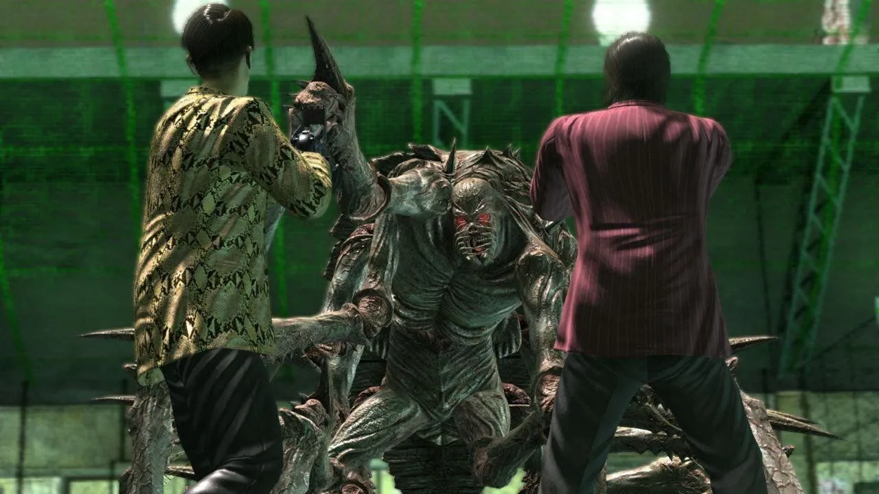 Goro Majima bắn zombie trong Yakuza Dead Souls trên PS3