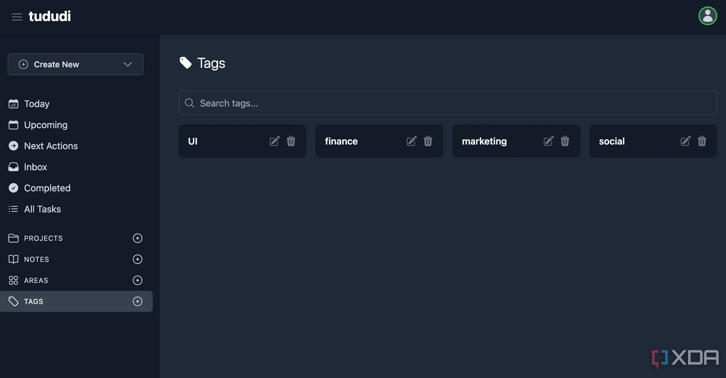 Hệ thống thẻ (tags) linh hoạt của Tududi, giúp tổ chức tác vụ và ghi chú khoa học