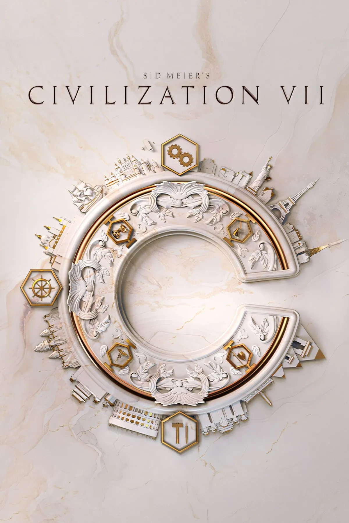 Hình ảnh biểu tượng của Sid Meier's Civilization VII với các nền văn minh và kỳ quan kiến trúc qua các thời đại