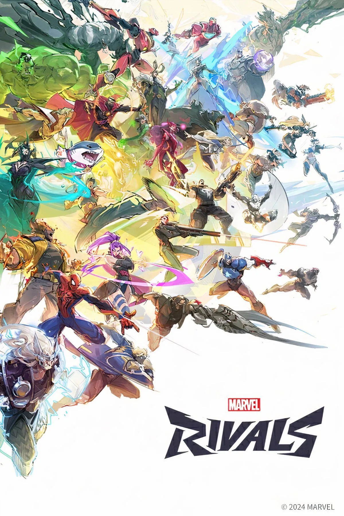 Hình ảnh các anh hùng Marvel Rivals với đầu to hài hước trong chế độ Giant-Size Brain Blast, thể hiện tính chất đặc biệt của sự kiện.