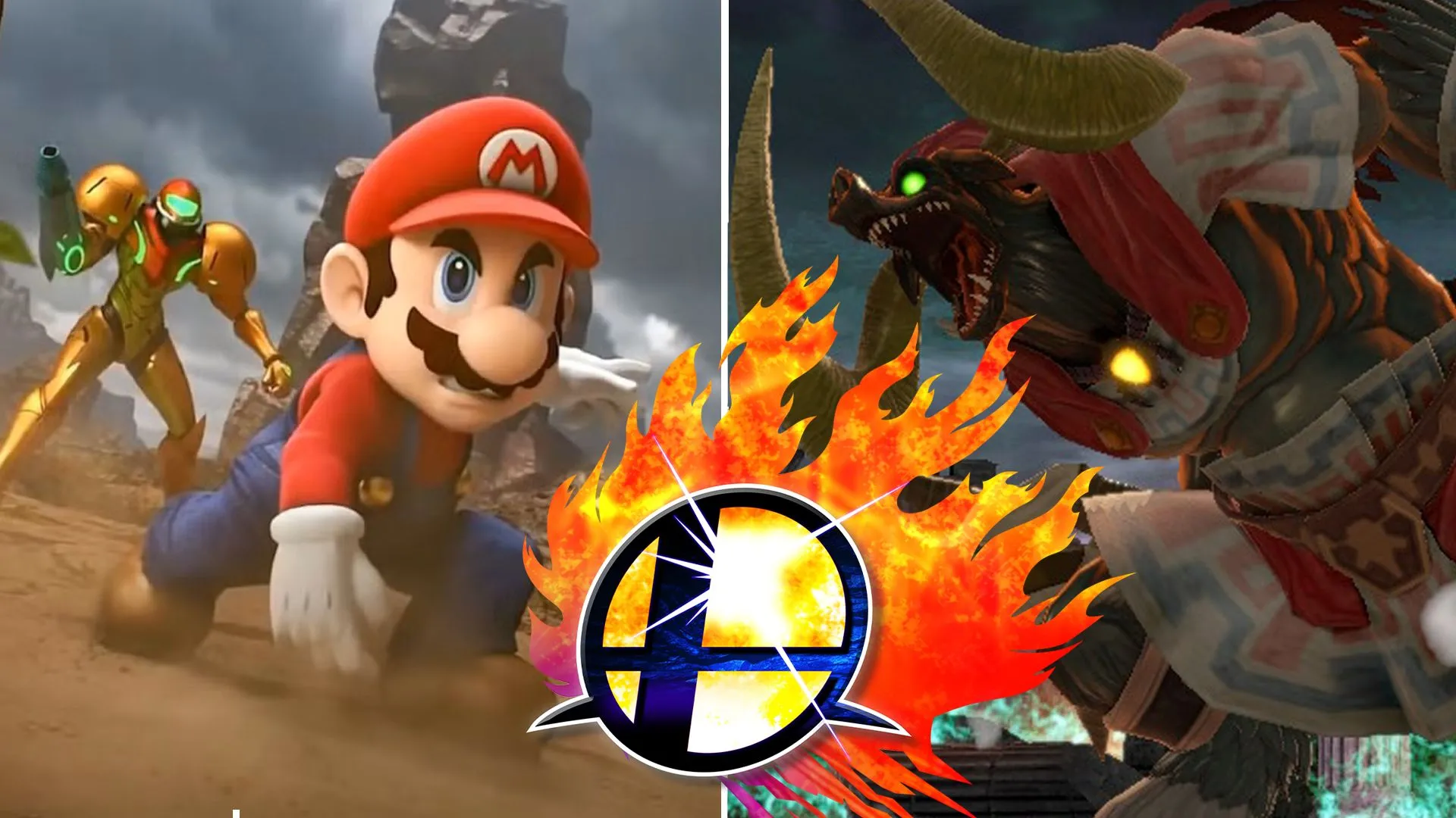 Hình ảnh các nhân vật biểu tượng trong Super Smash Bros. tượng trưng cho những trận đấu kịch tính của Nintendo