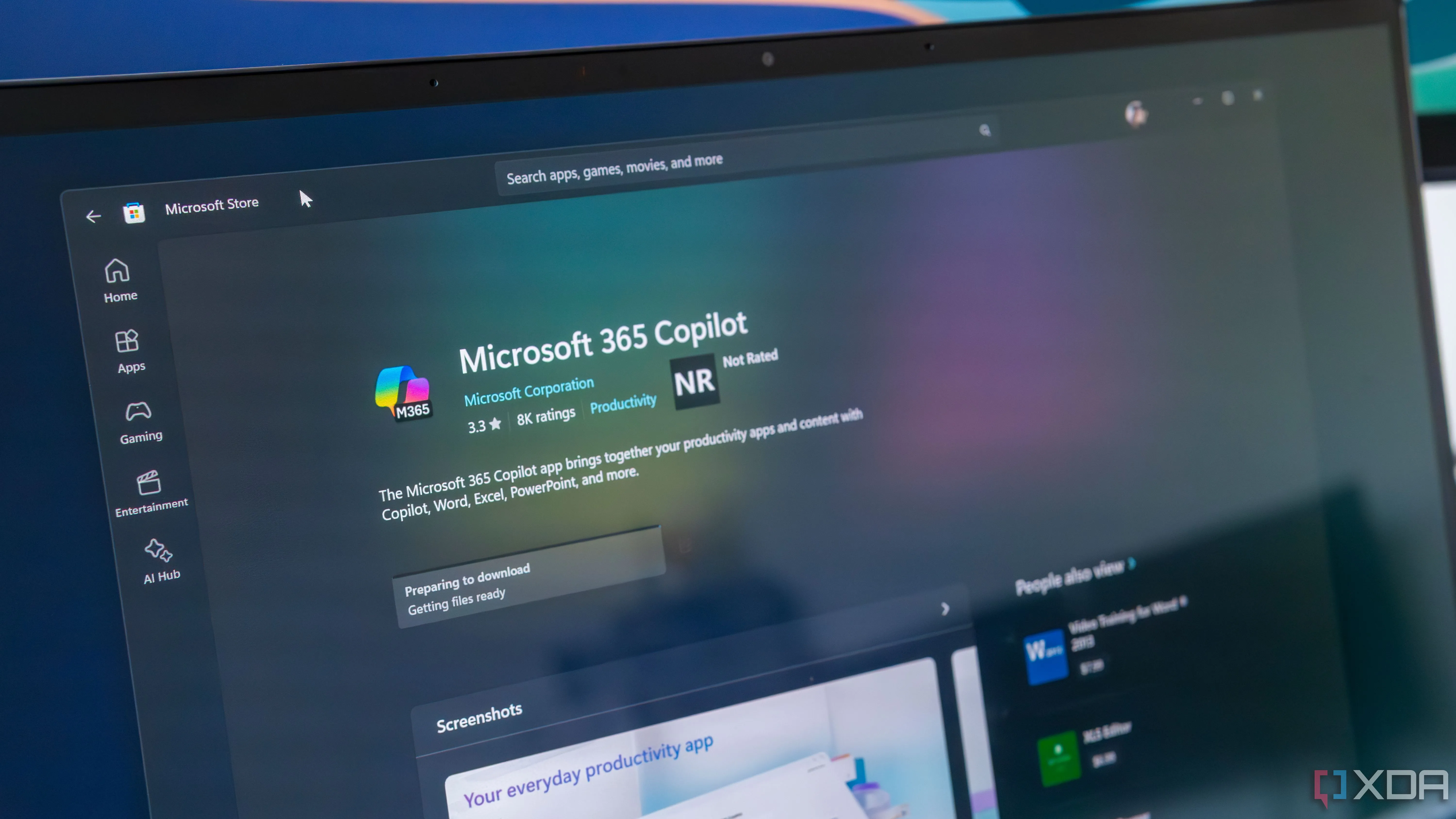 Hình ảnh cận cảnh Microsoft 365 Copilot trên Microsoft Store, minh họa sự tích hợp của AI vào hệ sinh thái Windows