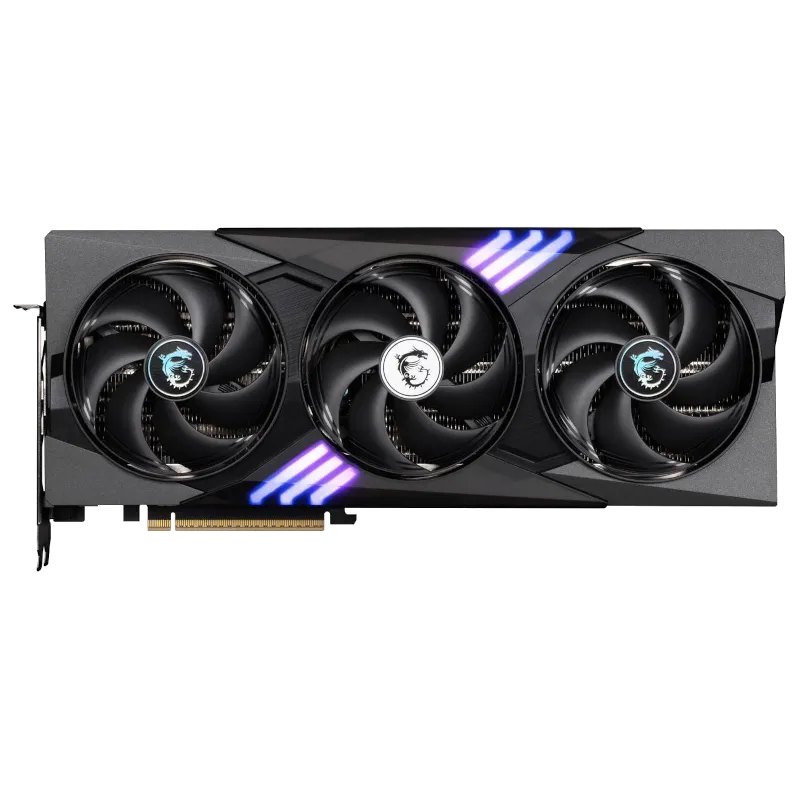 Hình ảnh card đồ họa MSI GeForce RTX 5070 Ti Gaming Trio OC Plus với VRAM 16GB GDDR7 và hệ thống tản nhiệt ba quạt