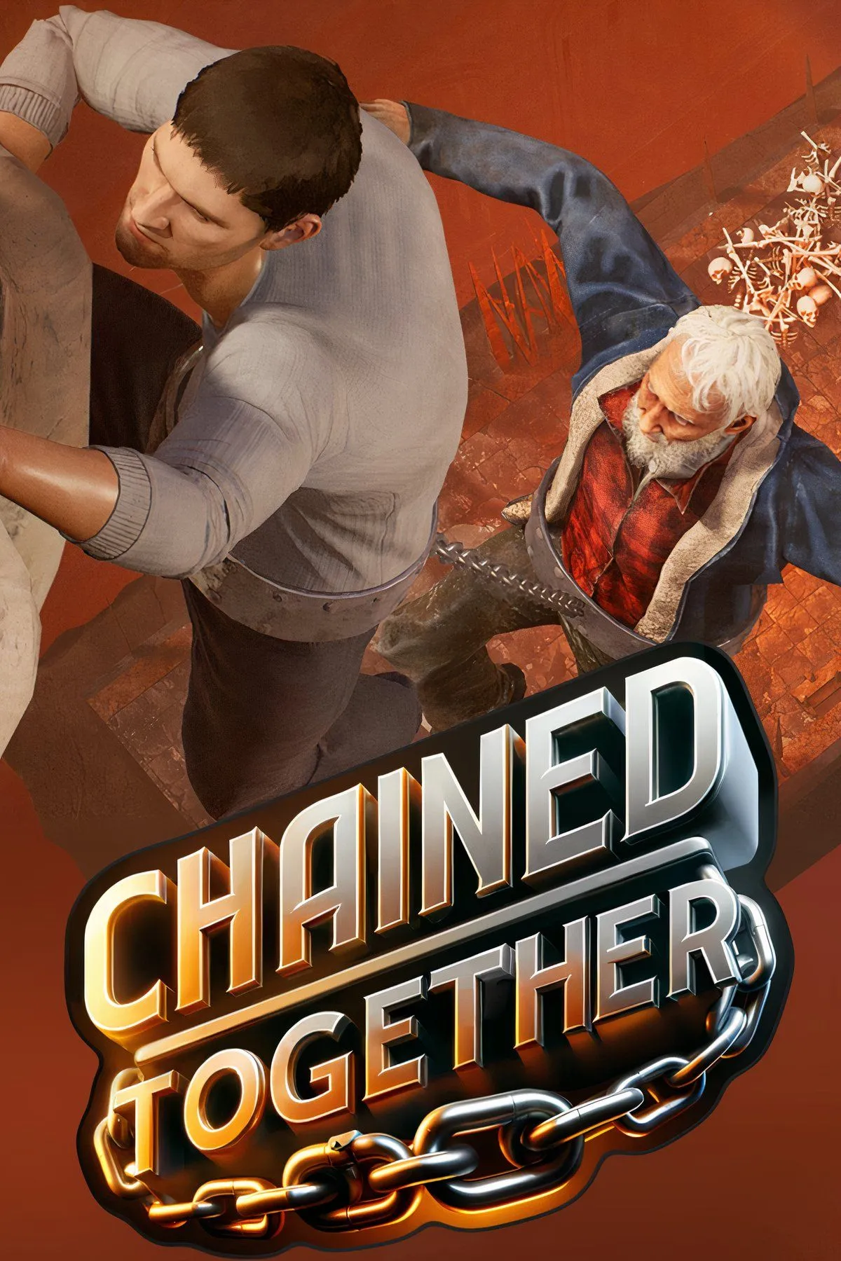 Hình ảnh gameplay Chained Together với hai nhân vật bị xích vào nhau, thể hiện cơ chế độc đáo.
