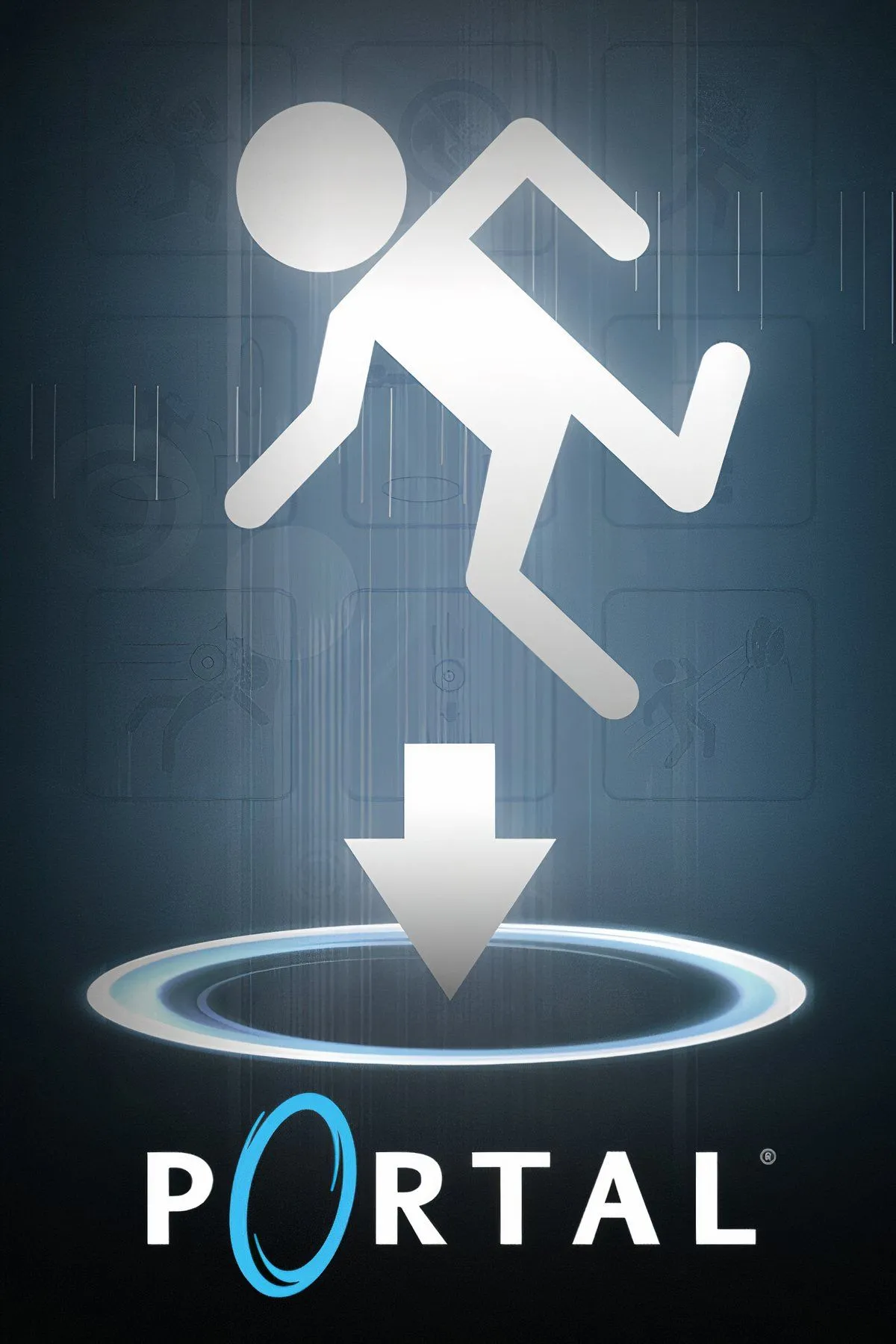 Hình ảnh gameplay game giải đố Portal với các cổng dịch chuyển màu xanh và cam