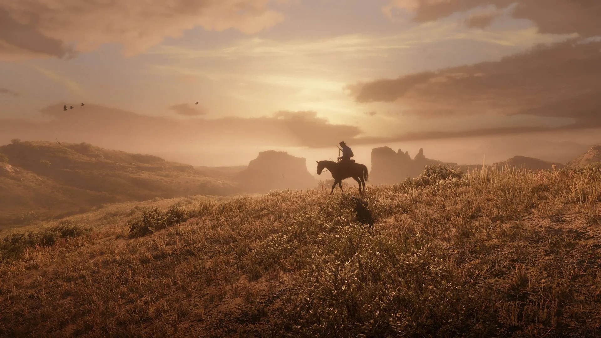 Hình ảnh hoàng hôn tuyệt đẹp trong tựa game thế giới mở Red Dead Redemption 2 của Rockstar Games