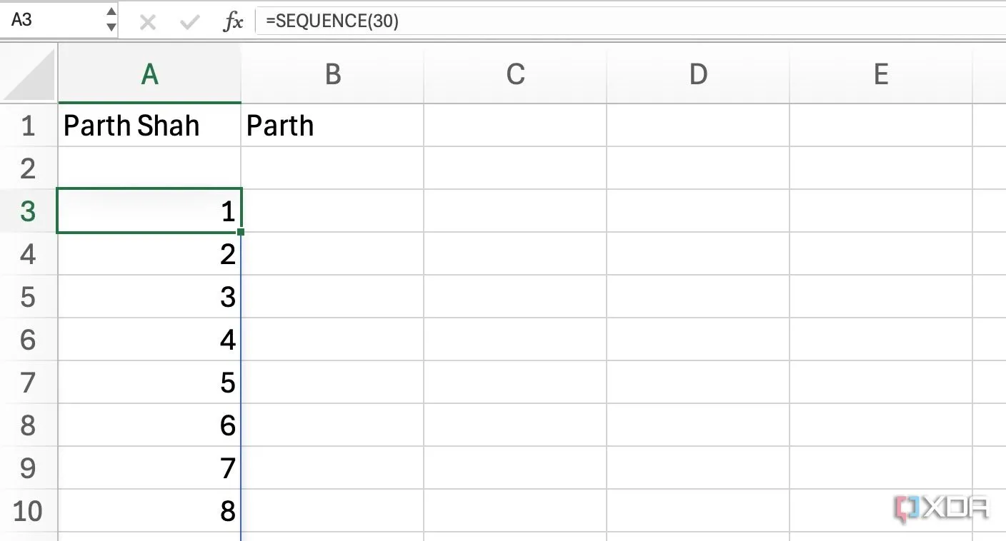 Hình ảnh minh họa hàm SEQUENCE trong Excel tự động tạo ra một dãy số hoặc ma trận số theo yêu cầu, tiện lợi cho việc lập bảng