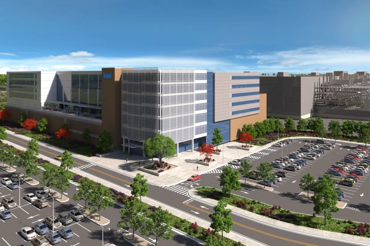 Hình ảnh mô phỏng nhà máy sản xuất chip của Intel tại Ohio, một phần trong chiến lược mở rộng tại Mỹ.