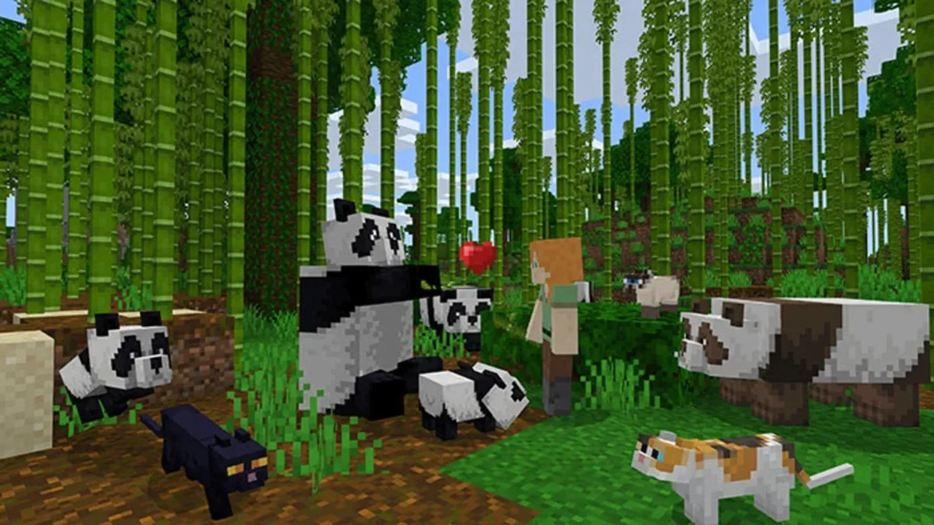 Hình ảnh người chơi và gấu trúc trong thế giới Minecraft trên Nintendo Switch 2 với hiệu suất mượt mà hơn