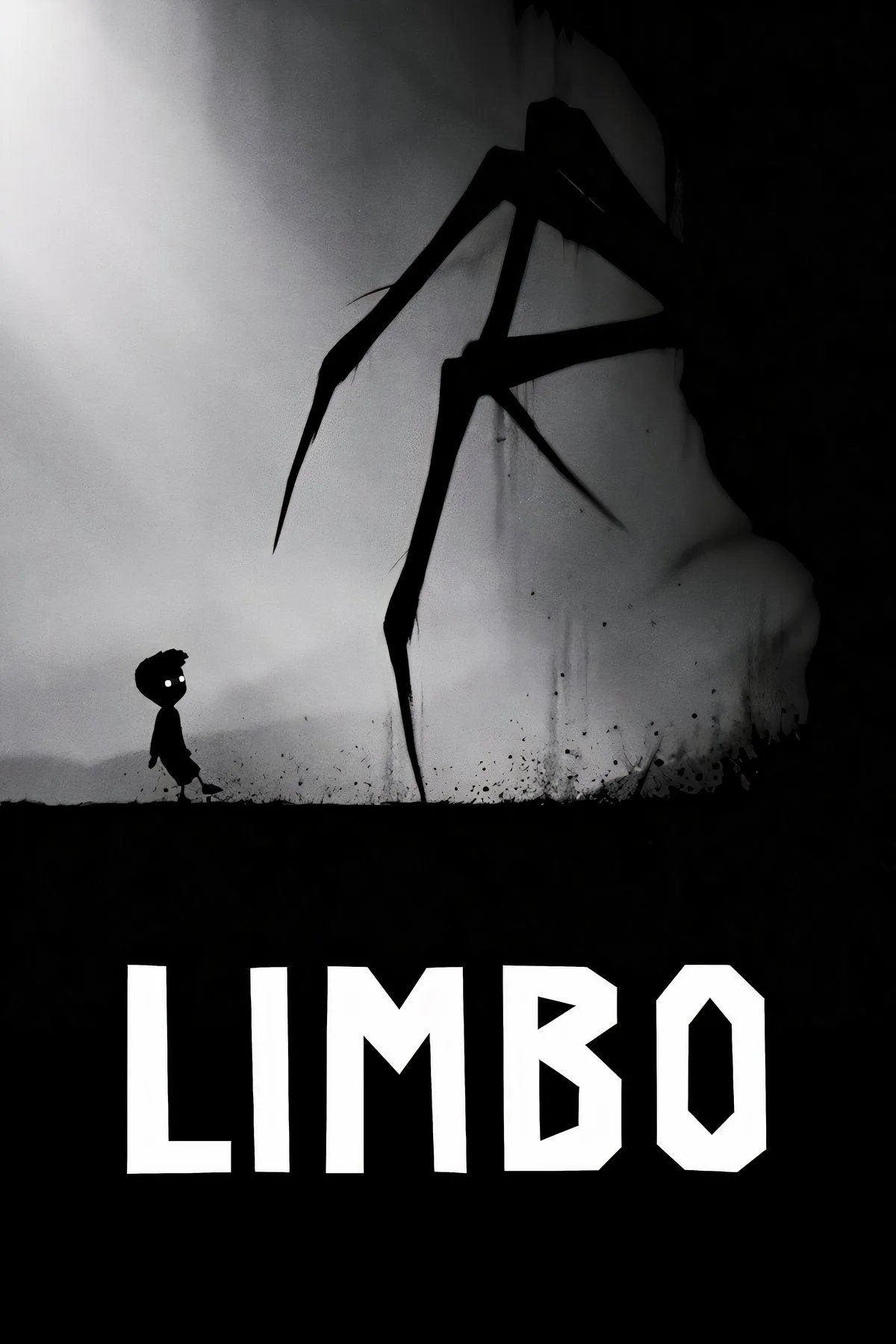 Hình ảnh nhân vật chính của Limbo trong môi trường đen trắng tối giản, nổi bật qua hiệu ứng bóng và ánh sáng