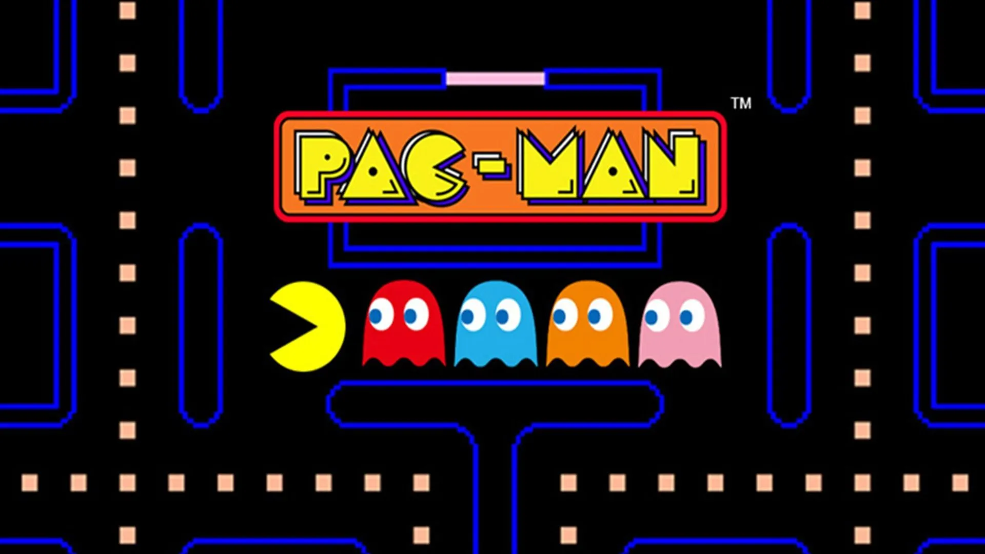 Hình ảnh quảng bá cho game Pac-Man, minh họa thiết kế hình tròn tối giản nhưng biểu tượng