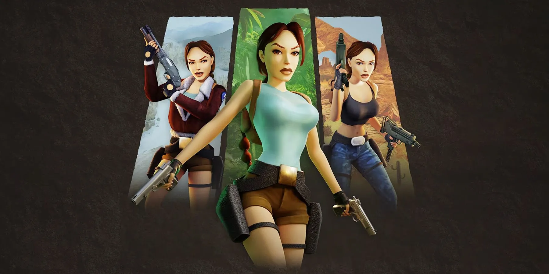 Hình ảnh quảng bá cho Tomb Raider 1-3 Remastered, khắc họa Lara Croft mạnh mẽ và quyết đoán