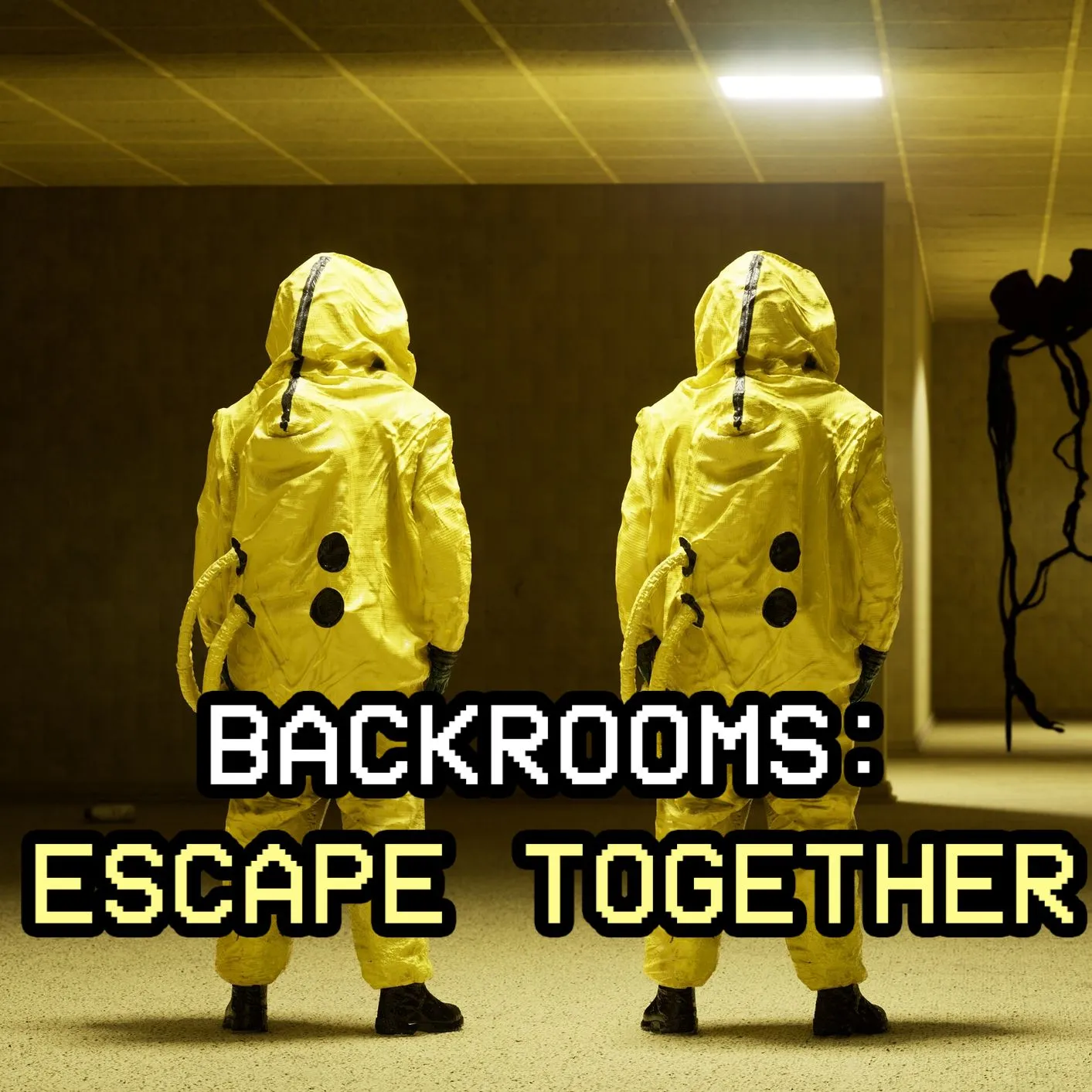 Hình ảnh sản phẩm của game Backrooms: Escape Together, hiển thị một người chơi đang trốn trong một góc tối, gợi cảm giác bị săn đuổi.