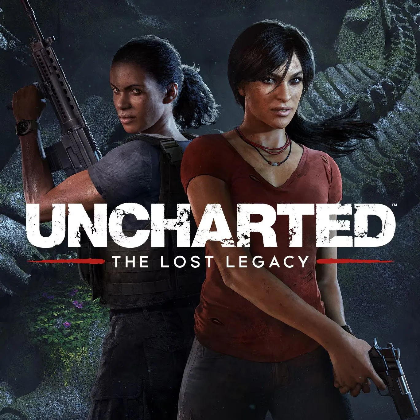 Hình ảnh sản phẩm game Uncharted: The Lost Legacy, với Chloe Frazer và Nadine Ross, một spin-off độc lập từ series Uncharted chính.
